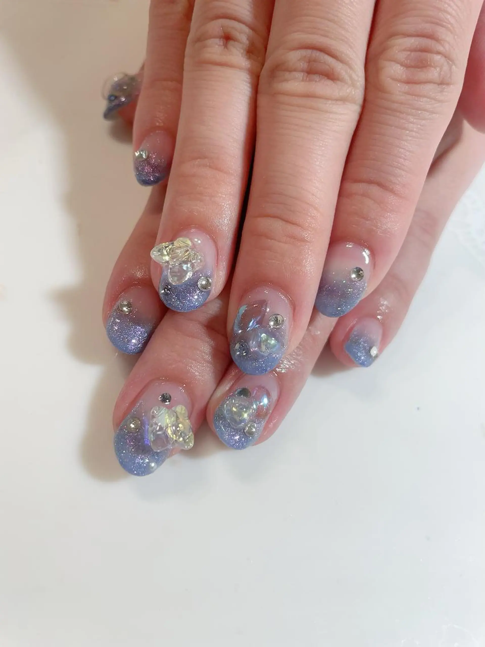 ネイル ブルー クリアネイル グラデーション ハンドネイル * haruのネイルデザイン