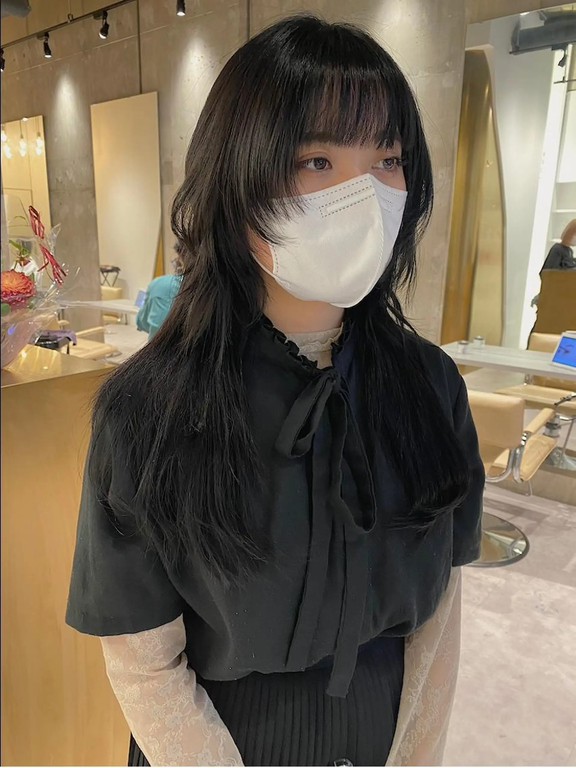 ロング 顔周りカット レイヤーカット ウルフカット すぎもと さき⚡️ 朝ラク･*パーマのヘアスタイル