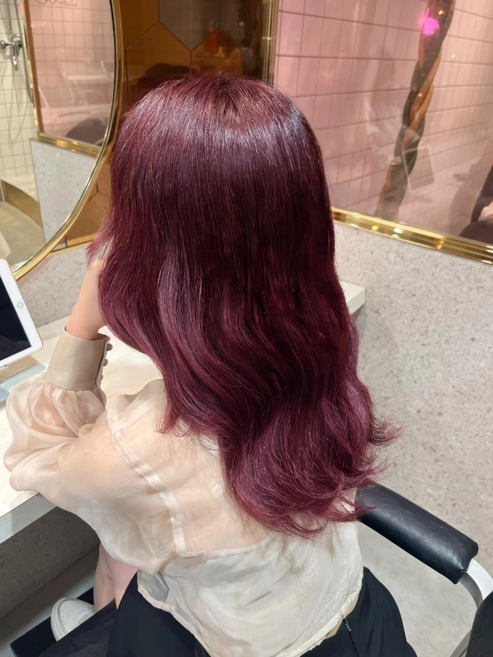 ロング アッシュ オレンジブラウン ピンクブラウン 顔周りカット 髪質改善 カット ヘアカラー トリートメント 暖色カラー/新宿/韓 国風レイヤー鮫島志穂のヘアスタイル