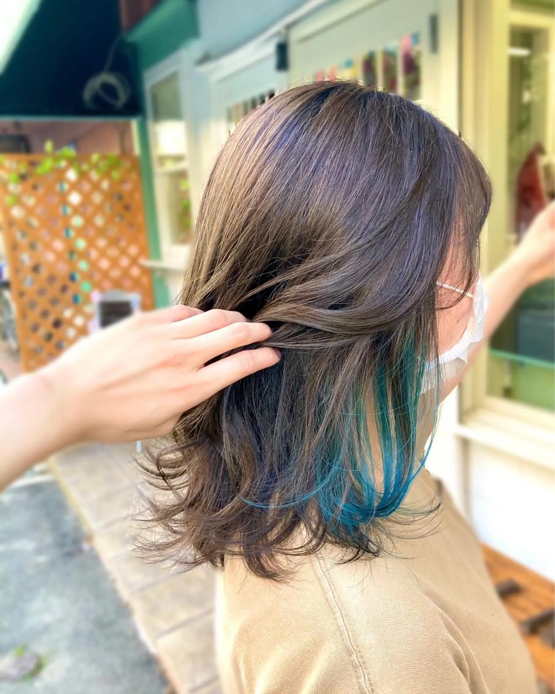 セミロング カラー パーマ ヘアアレンジ ブルーカラー AIM所属・髪質改善✧︎エステ 💎AIM【アイム】のヘアスタイル