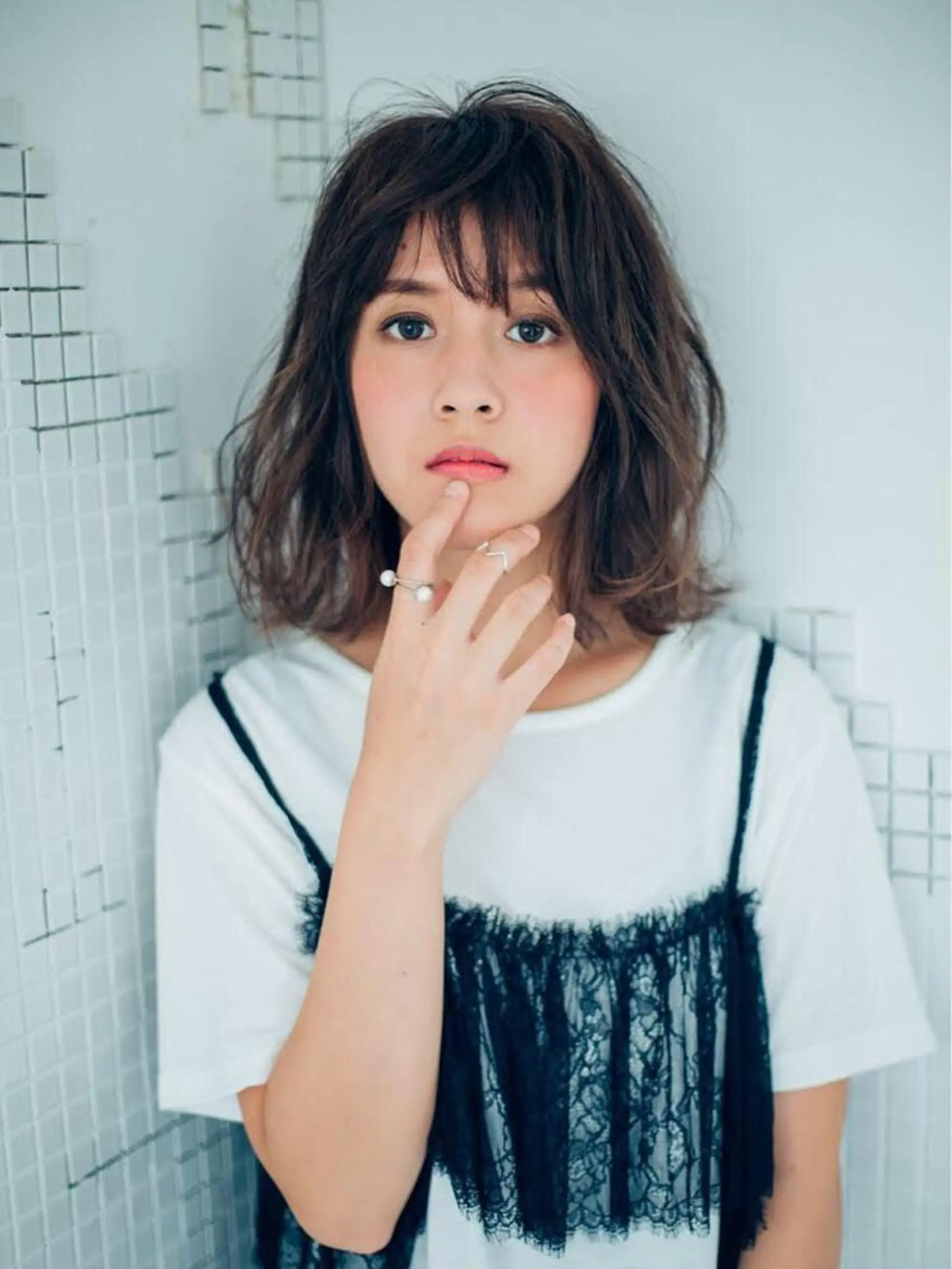 ミディアム カラー パーマ 透明感カラー ハイライトカラー ハイライト 舘野 太嘉宏のヘアスタイル