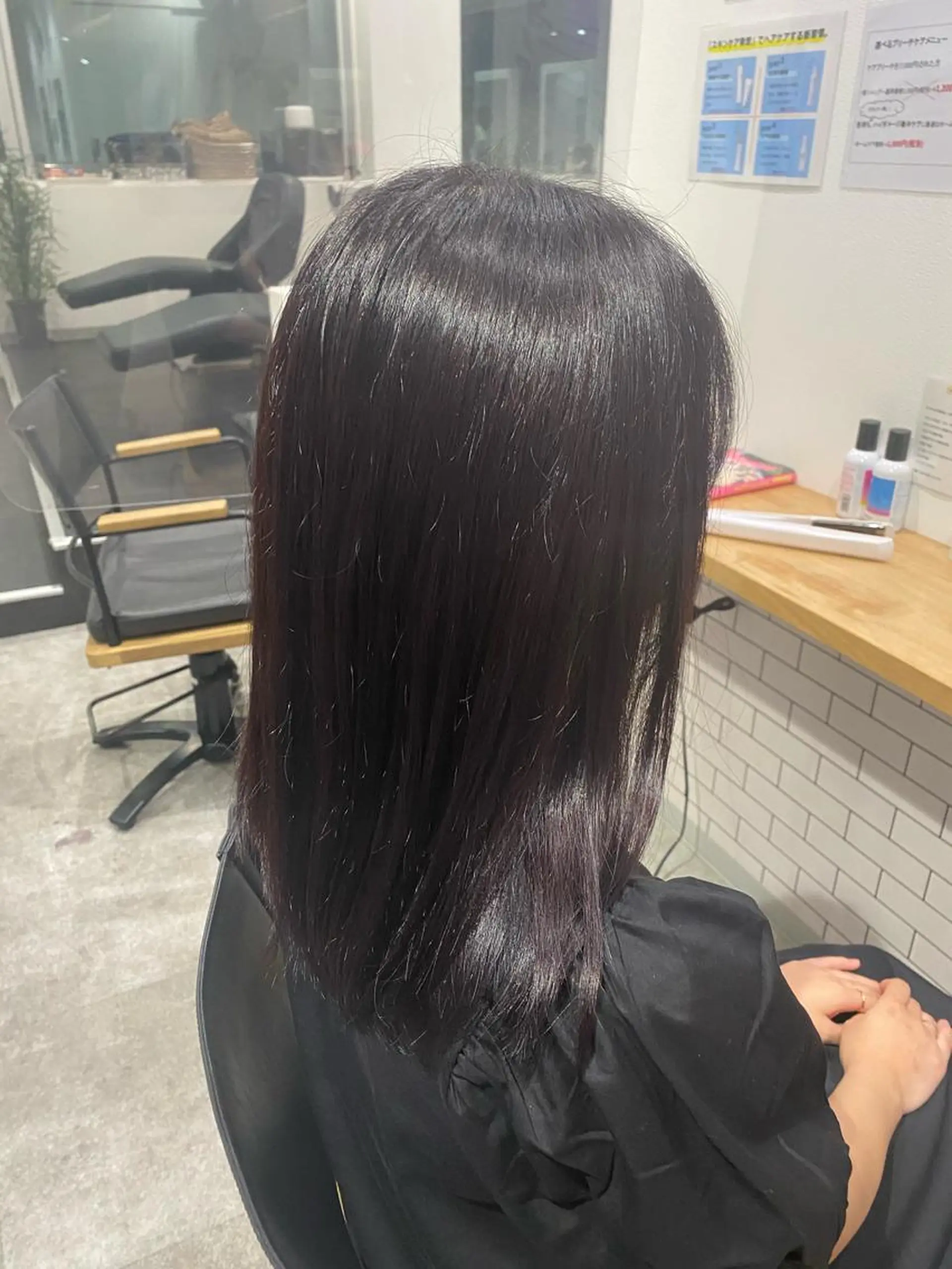 セミロング カラー アディクシーカラー 黒髪 透明感カラー バイオレットカラー 京都美容師 塩のヘアスタイル