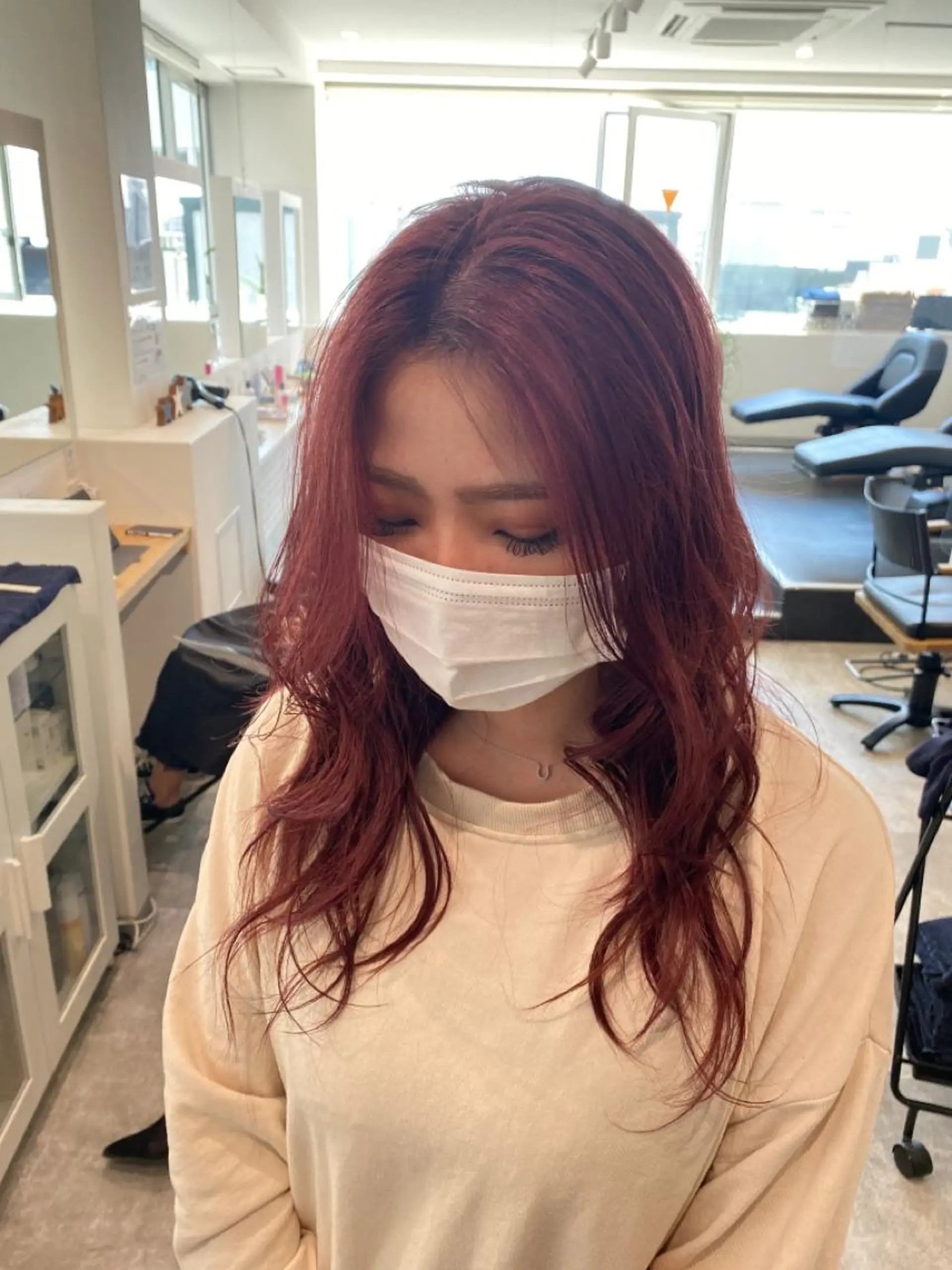 ミディアム カラー ピンクカラー レッドカラー カット ヘアカラー トリートメント JIL BLAN 京都のヘアスタイル