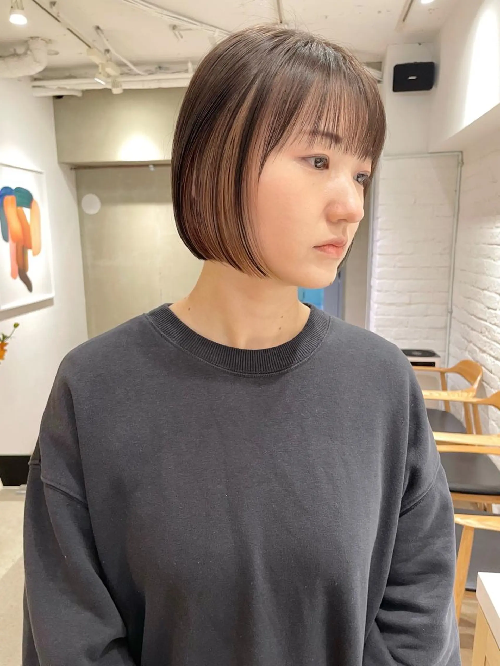 ミディアム カラー 切りっぱなしボブ ベージュカラー ブリーチ ケアブリーチ グレージュ ヘアカラー トリートメント ボブ/ショート 🌟梅田盛一🌟のヘアスタイル