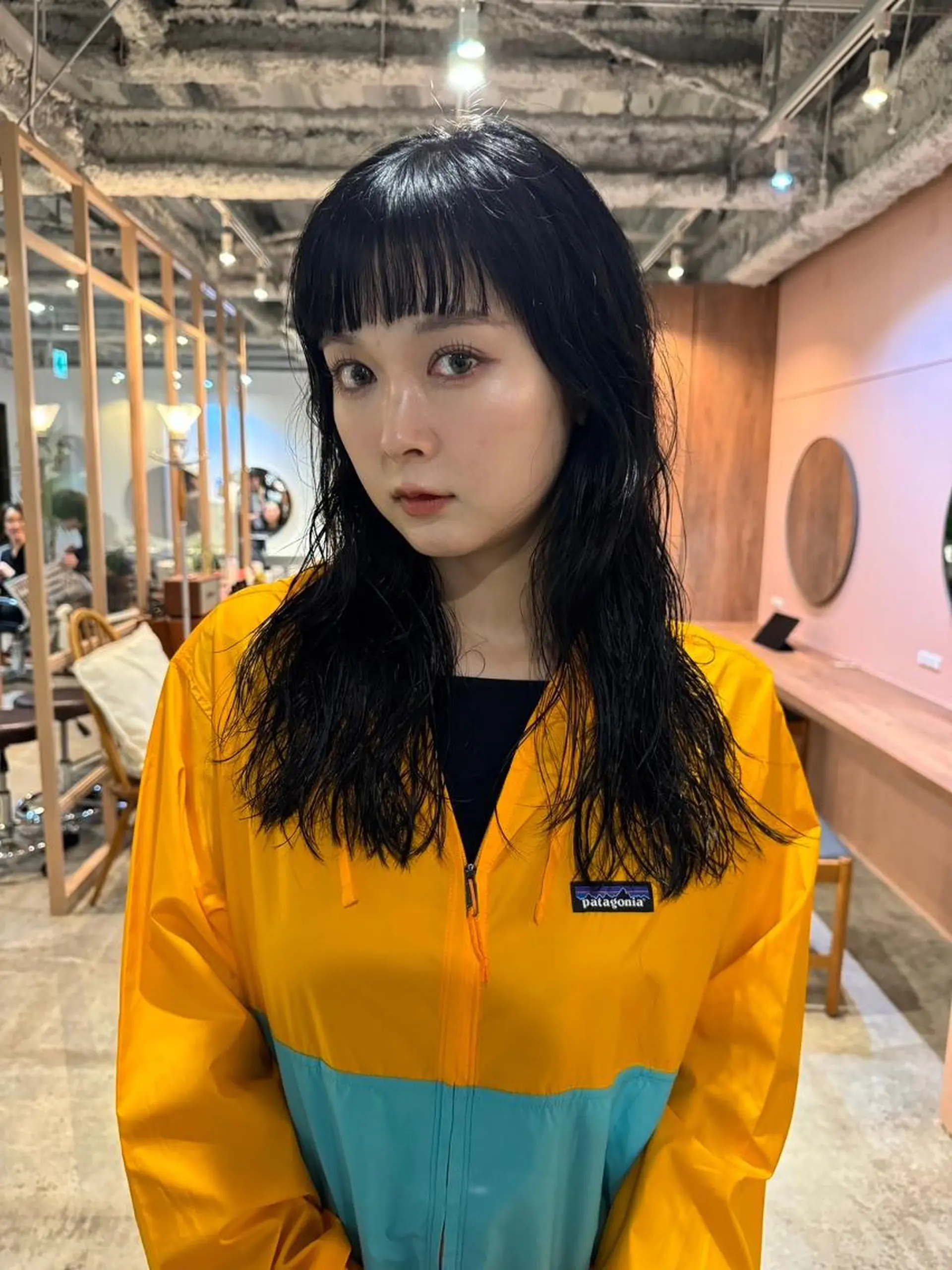 カラー パーマ ミディアム ショートボブ ミディアムパーマ アディクシーカラー ブリーチ ケアブリーチ ヘアカラー CEINE PATHのヘアスタイル