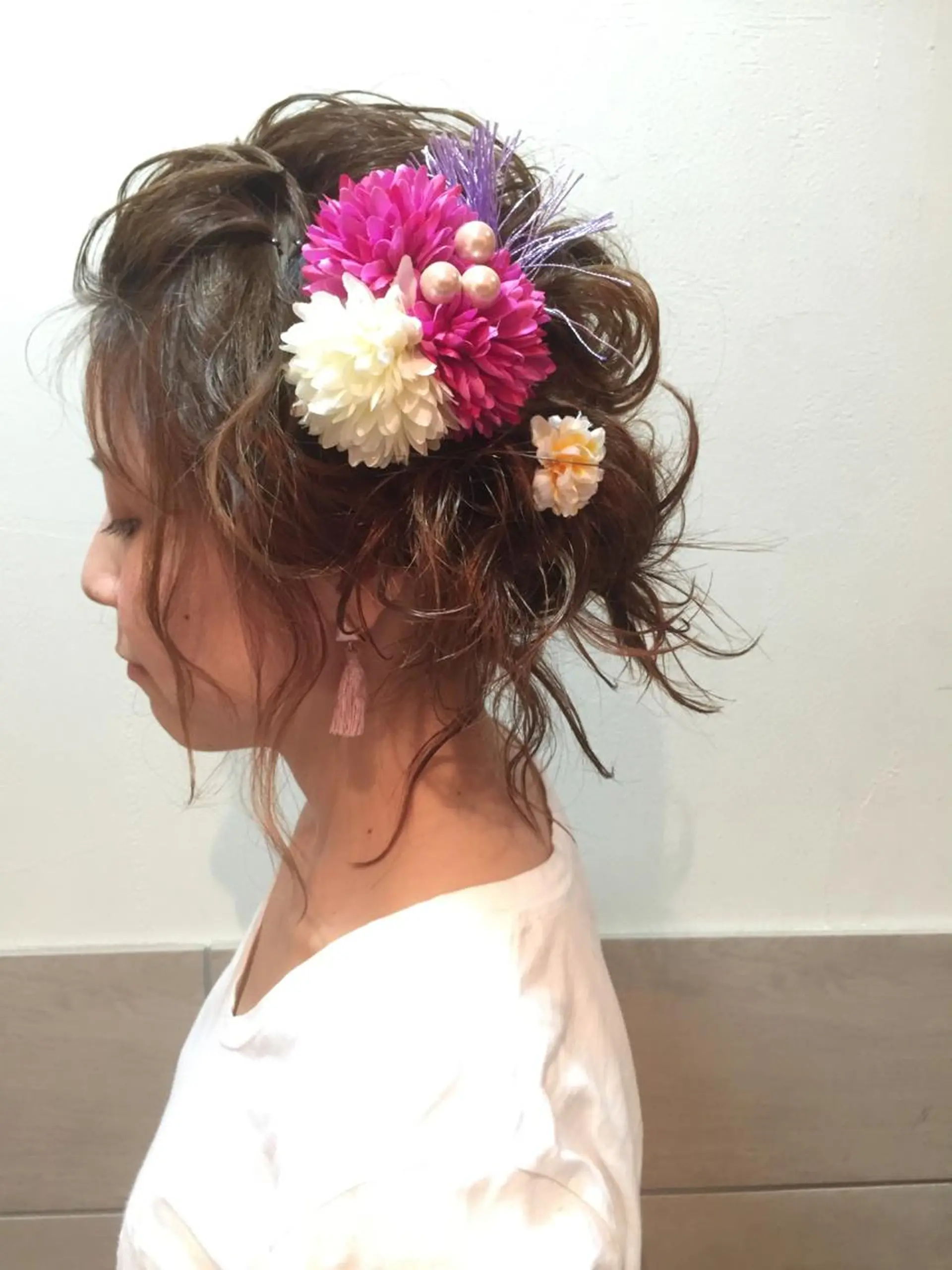 セミロング カラー パーマ ヘアアレンジ おくれ毛 可愛いを作る神 ナオヒロのヘアスタイル