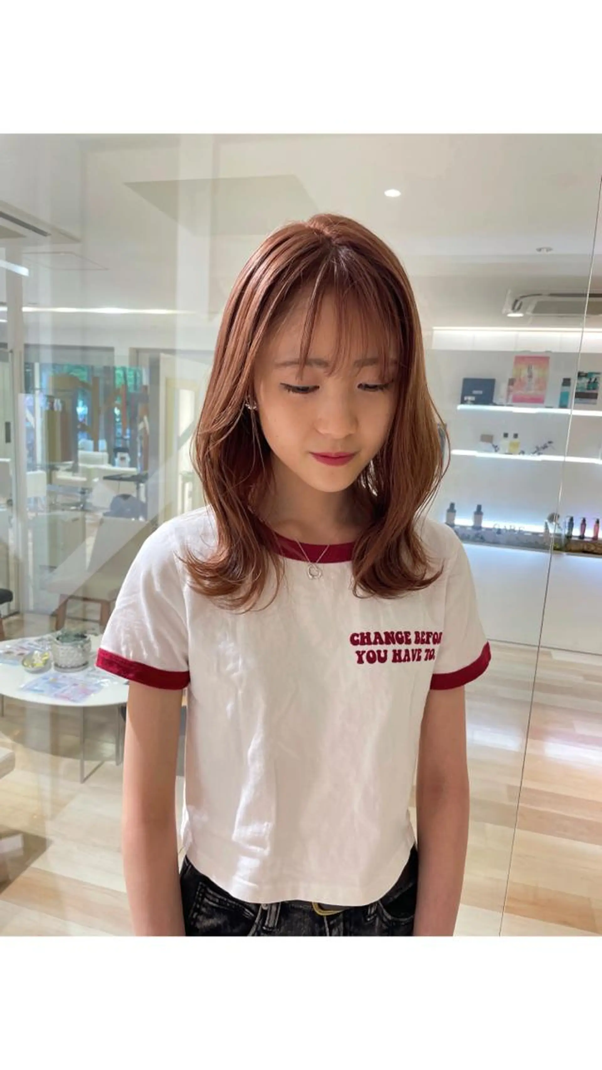 ミディアム カラー ヘアアレンジ ベージュカラー 黒髪 ブリーチ ピンクカラー ブリーチ/レイヤー 🌻Mutsumiのヘアスタイル