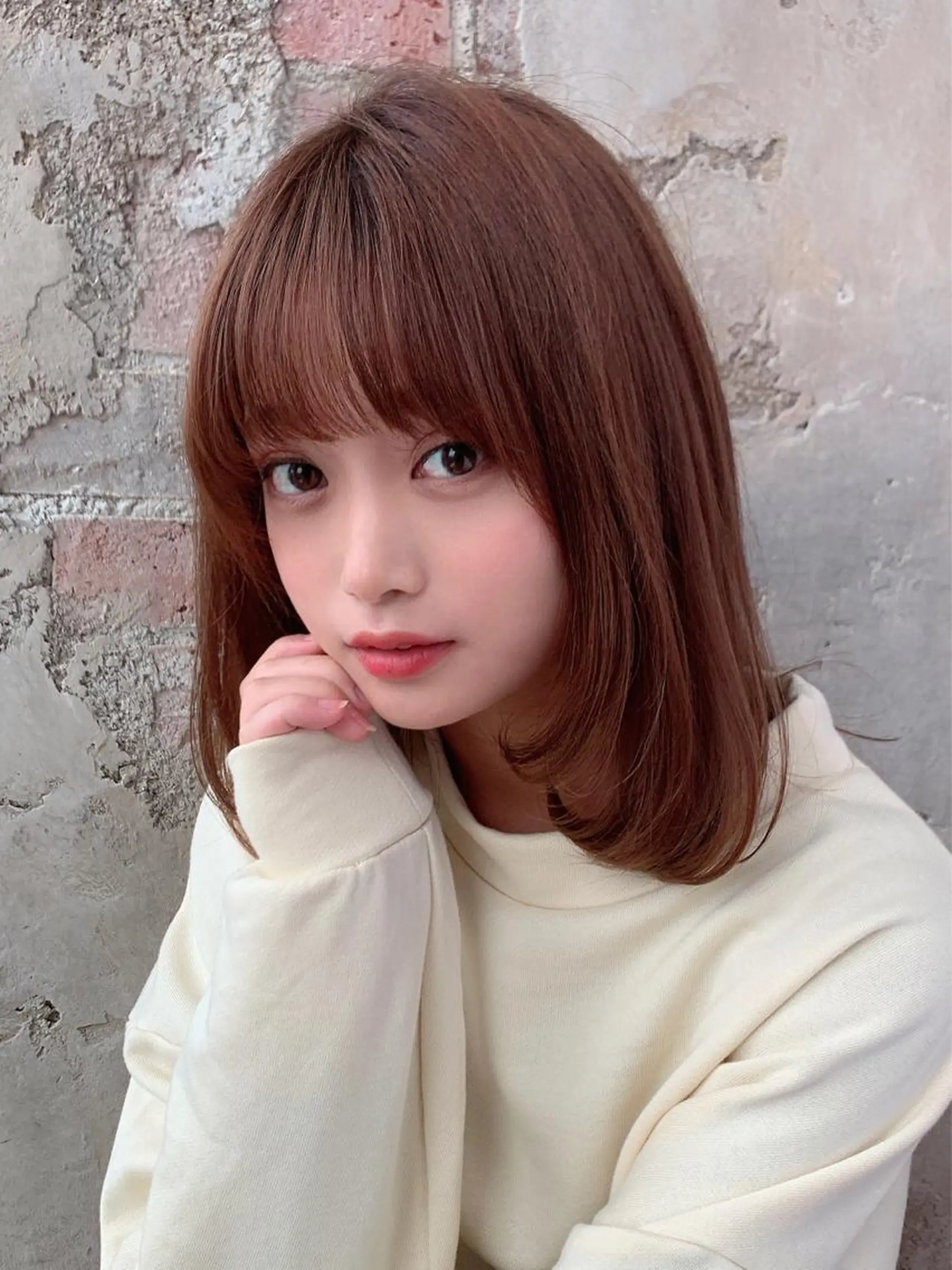 ミディアム カット ヘアカラー トリートメント 🧡くびれヘア/前髪 顔周り🧡久原結衣のヘアスタイル