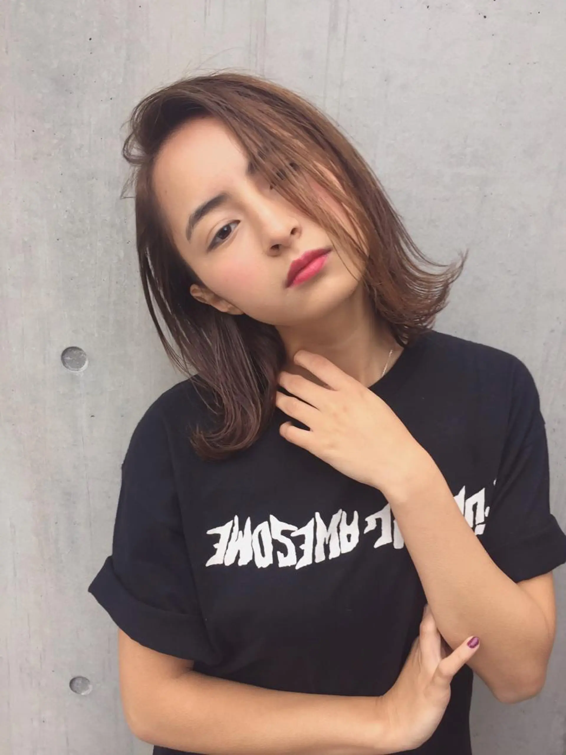 ミディアム 外ハネヘア 🌈透明感カラー🌈 ✨飛田　ケイのヘアスタイル