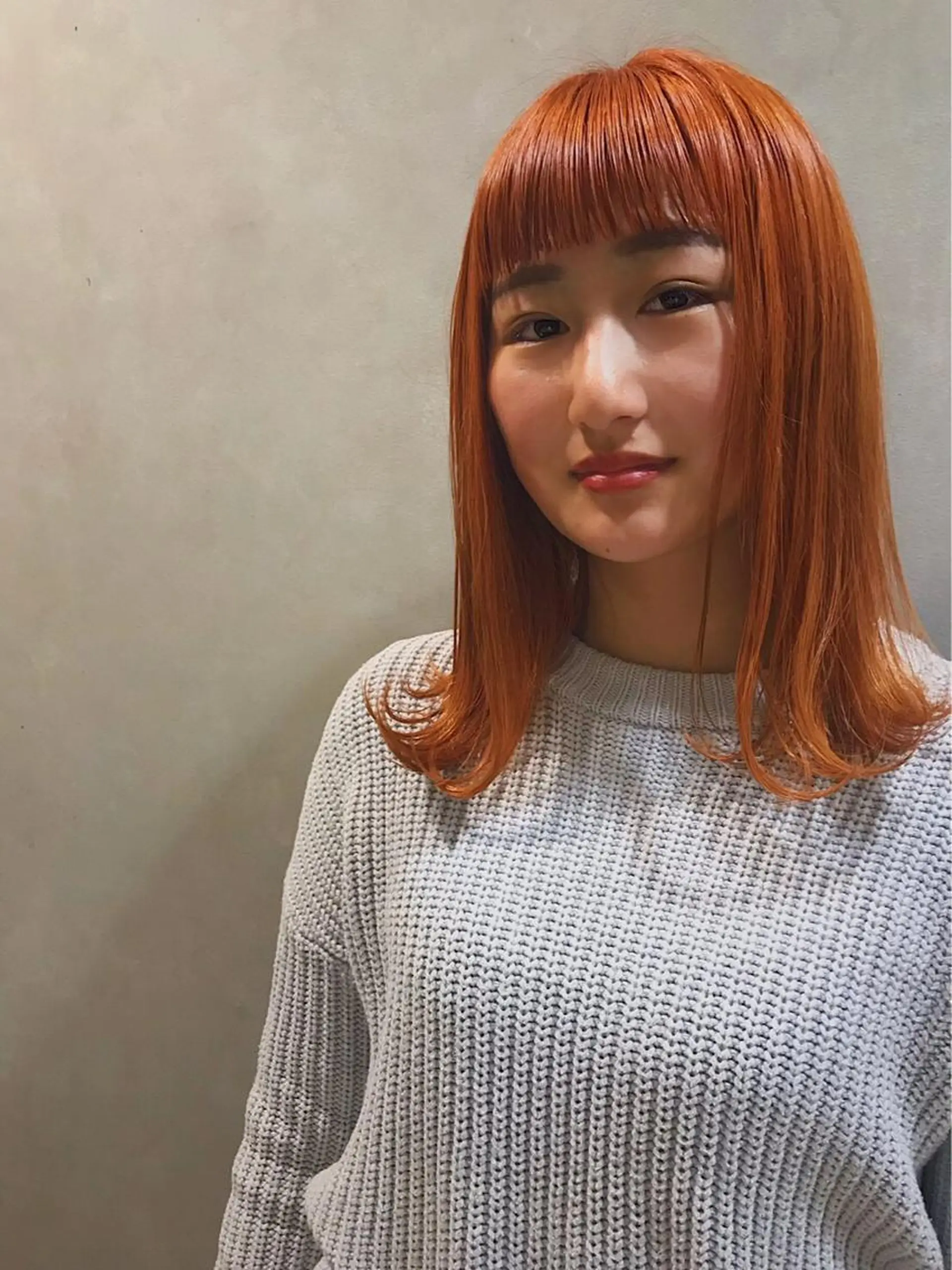 ミディアム カラー ヘアアレンジ オレンジ ヘアカラー トリートメント lani 天神大名/ブリーチのヘアスタイル