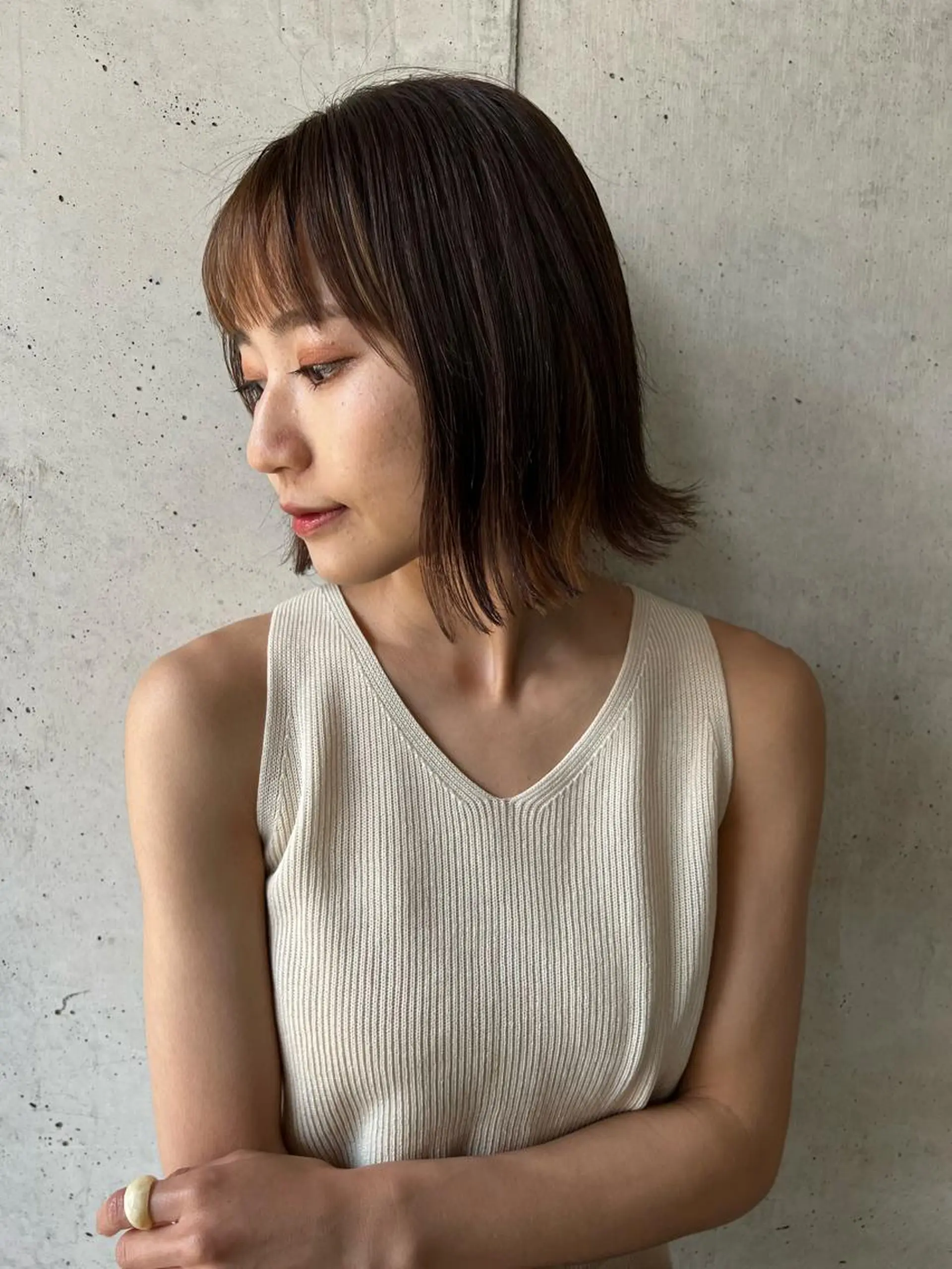 ミディアム ボブ カット ヘアカラー トリートメント CHAINON 木原崇了のヘアスタイル