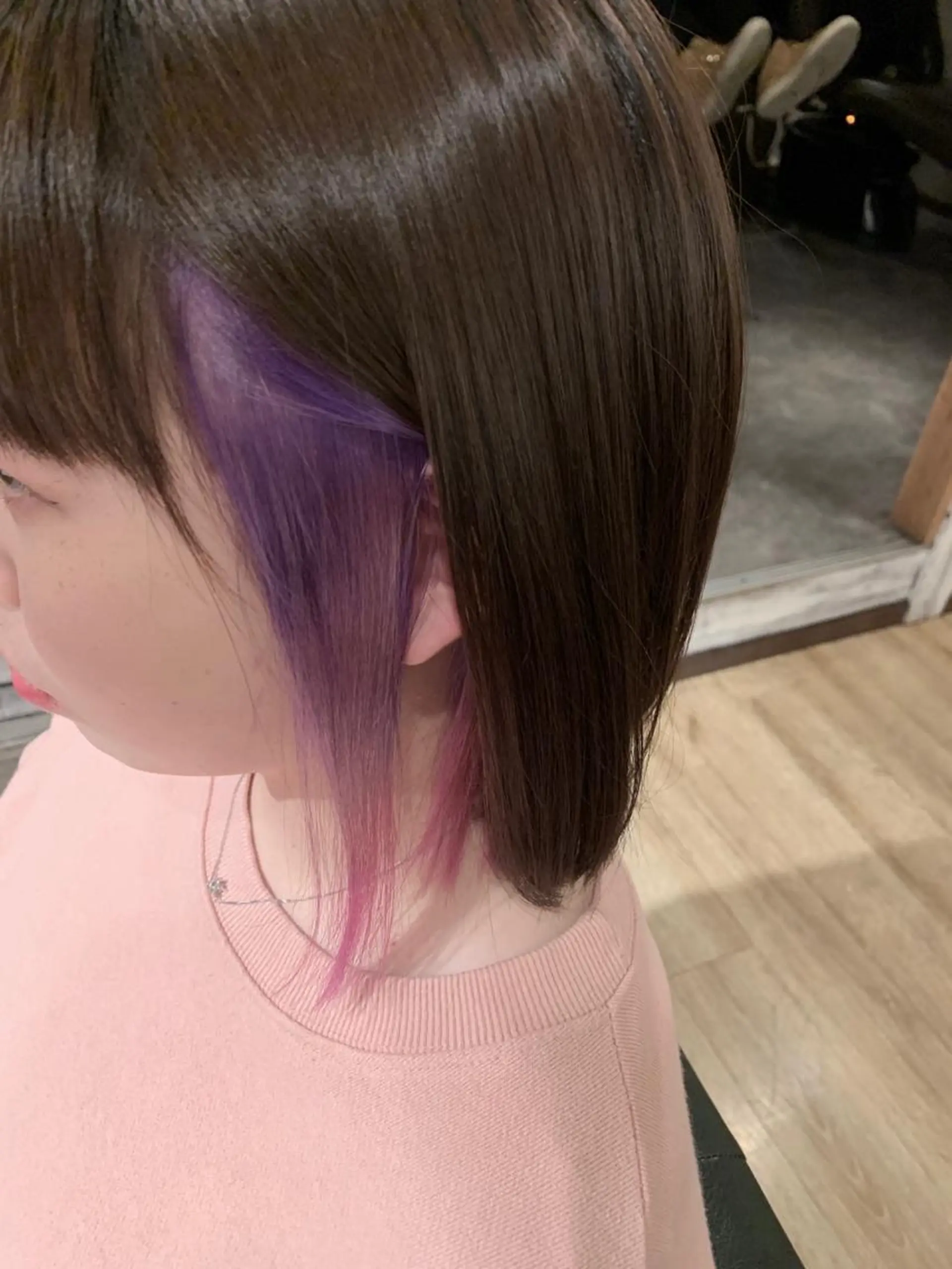ショート カラー グラデーションカラー インナーカラー ピンクカラー バイオレットカラー ヘアカラー トリートメント SALOWIN(サロウィン)広島並木通り所属・田村和範/似合わせ カラー/縮毛矯正のヘアスタイル