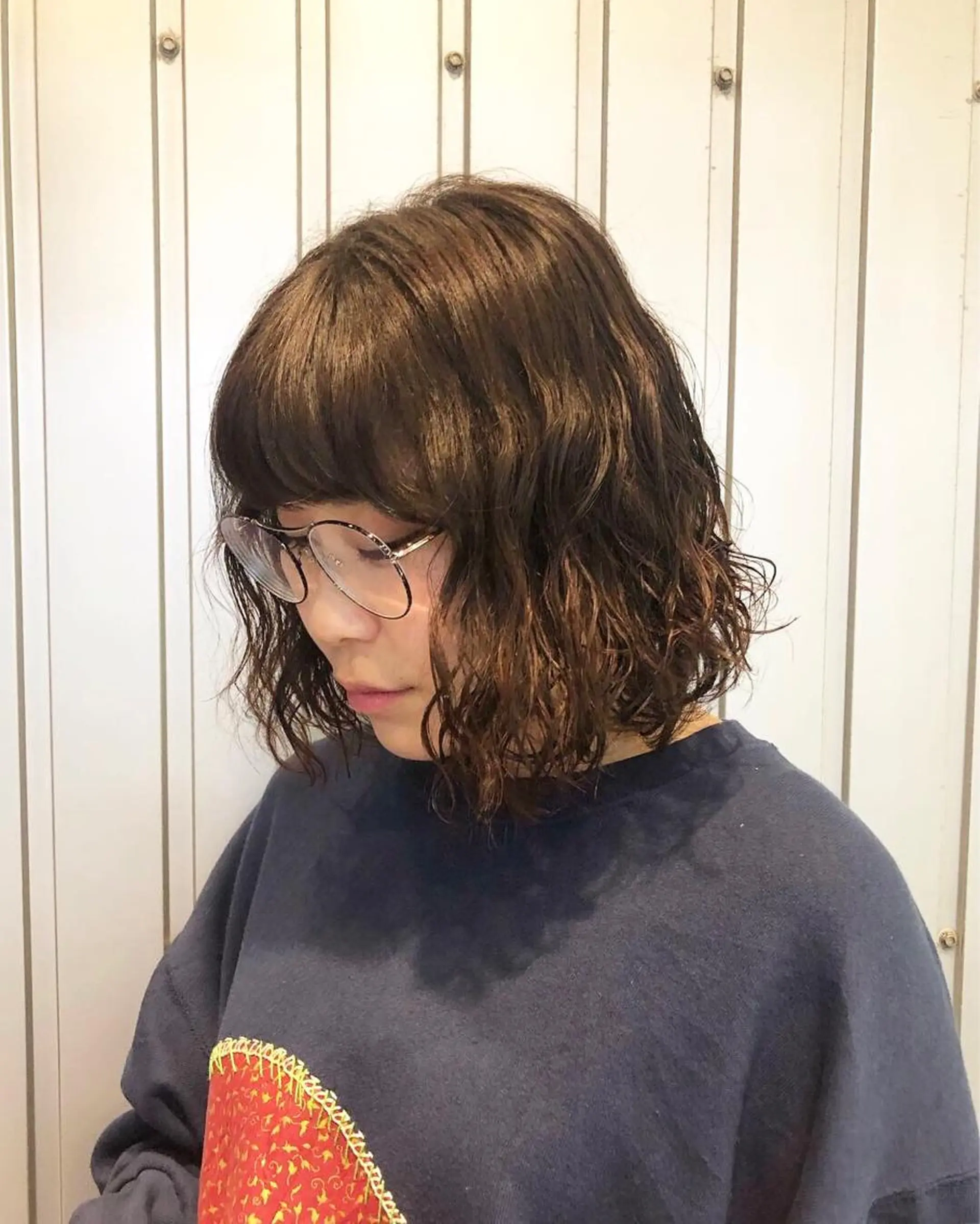 ミディアム パーマ カット パーマ トリートメント 村本 千優のヘアスタイル