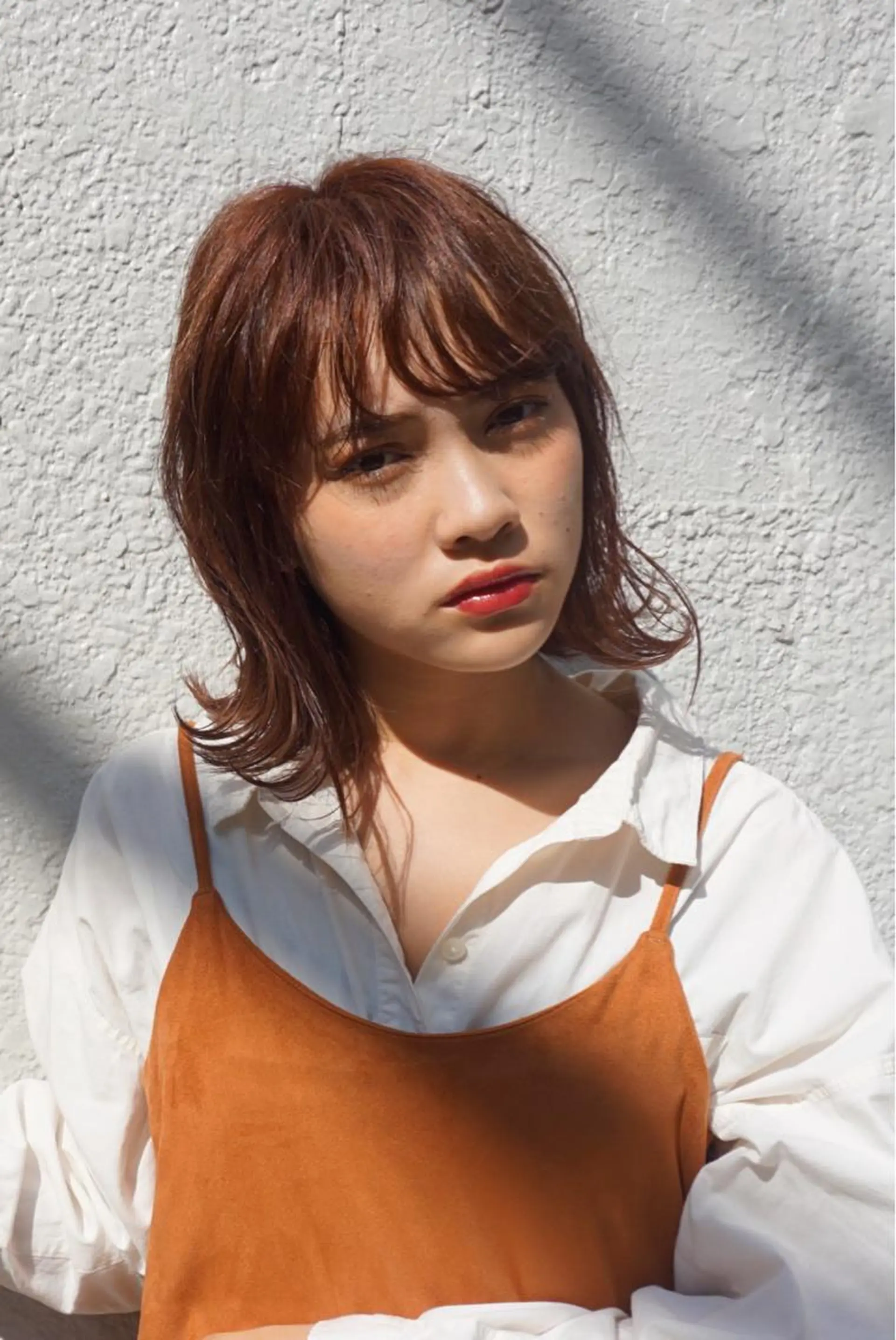 ミディアム カラー パーマ ヘアアレンジ ボルドーカラー オレンジ レッドカラー ボブ 小顔カット 美艶ボブ 石井一成のヘアスタイル