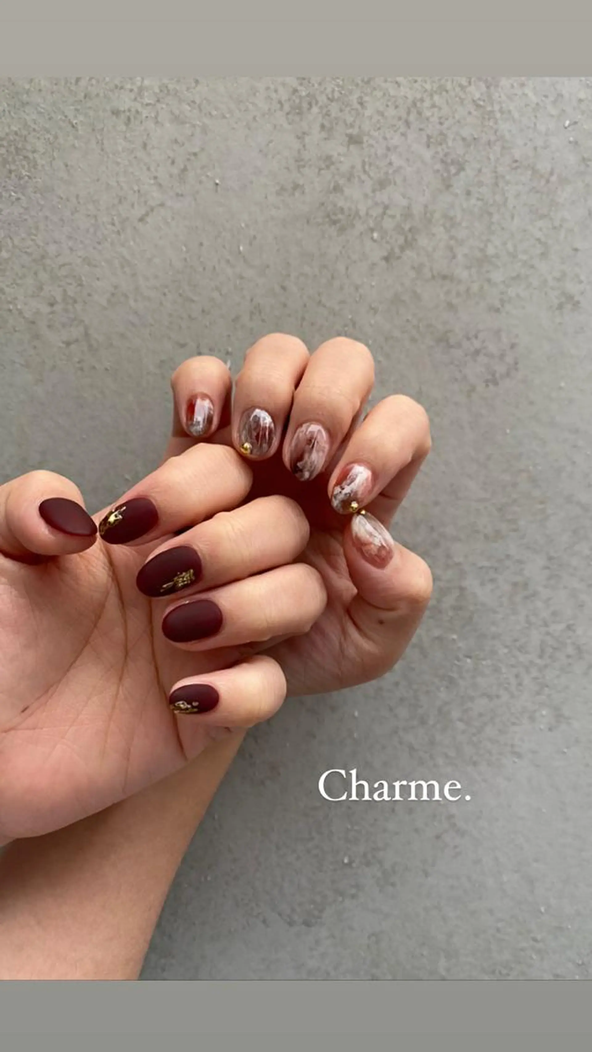 ネイル ボルドー マットネイル 持ち込み ニュアンスネイル ハンドネイル ハンドケア Charme. NOBUKOのネイルデザイン