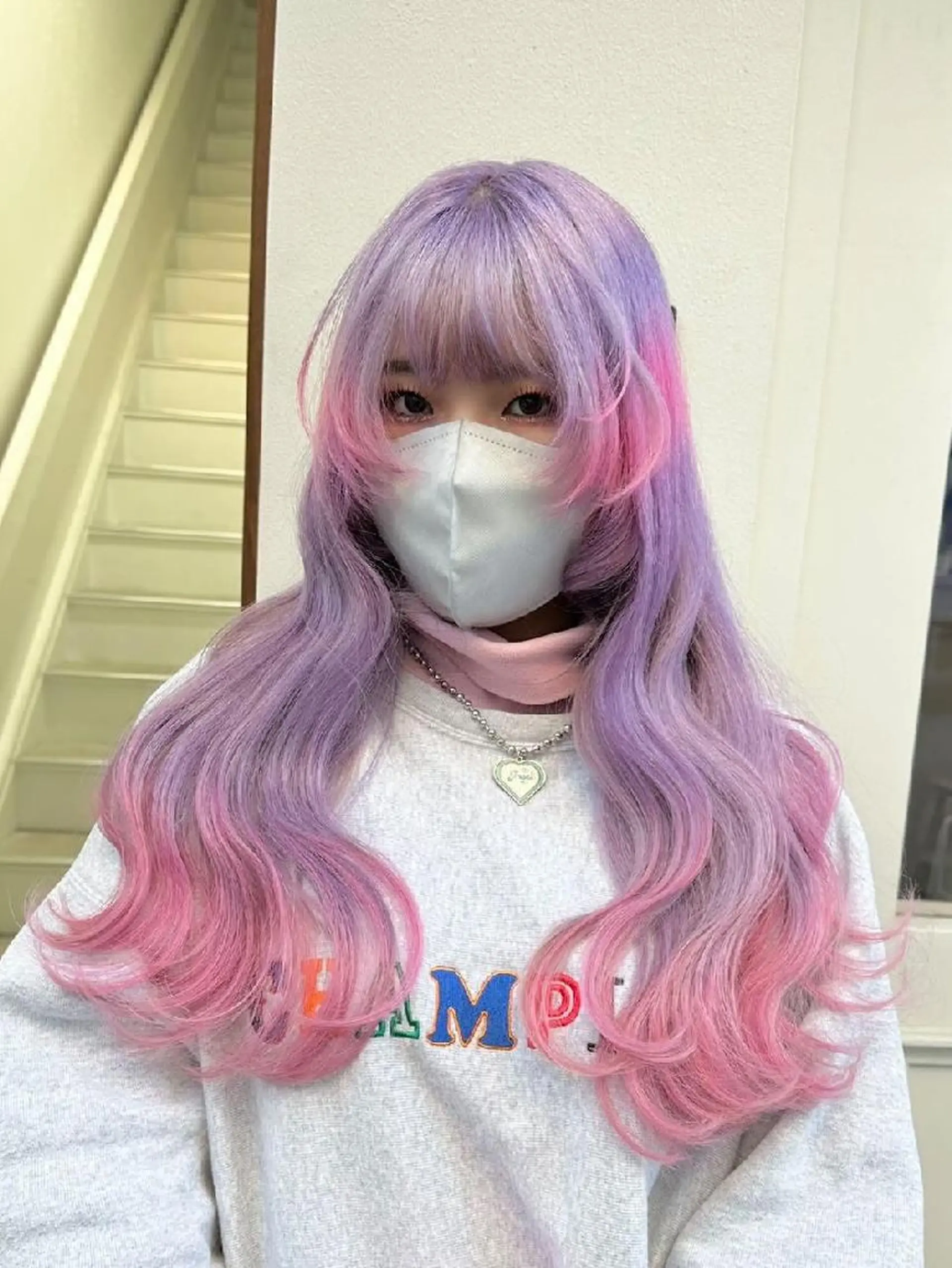 ロング カラー デザインカラー ピンクカラー パープルカラー ORIKA 美容室のヘアスタイル