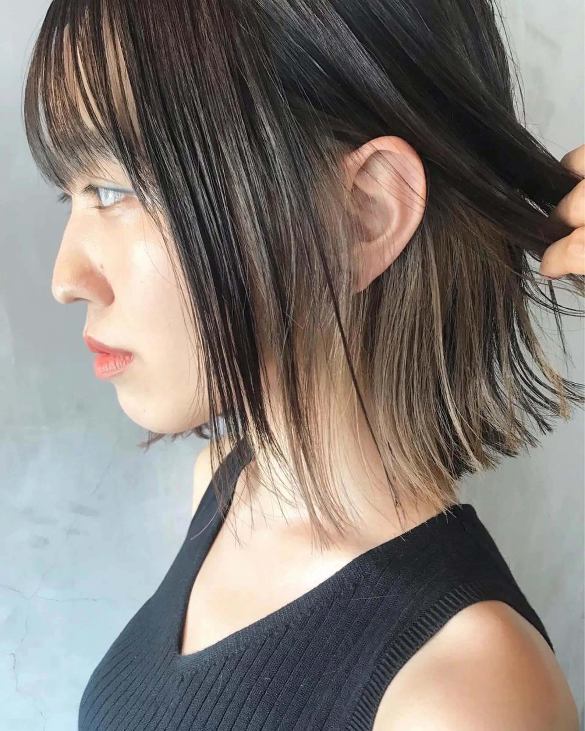 カラー 切りっぱなしボブ インナーカラー ボブ ヘアカラー トリートメント Life salon SAKURAのヘアスタイル