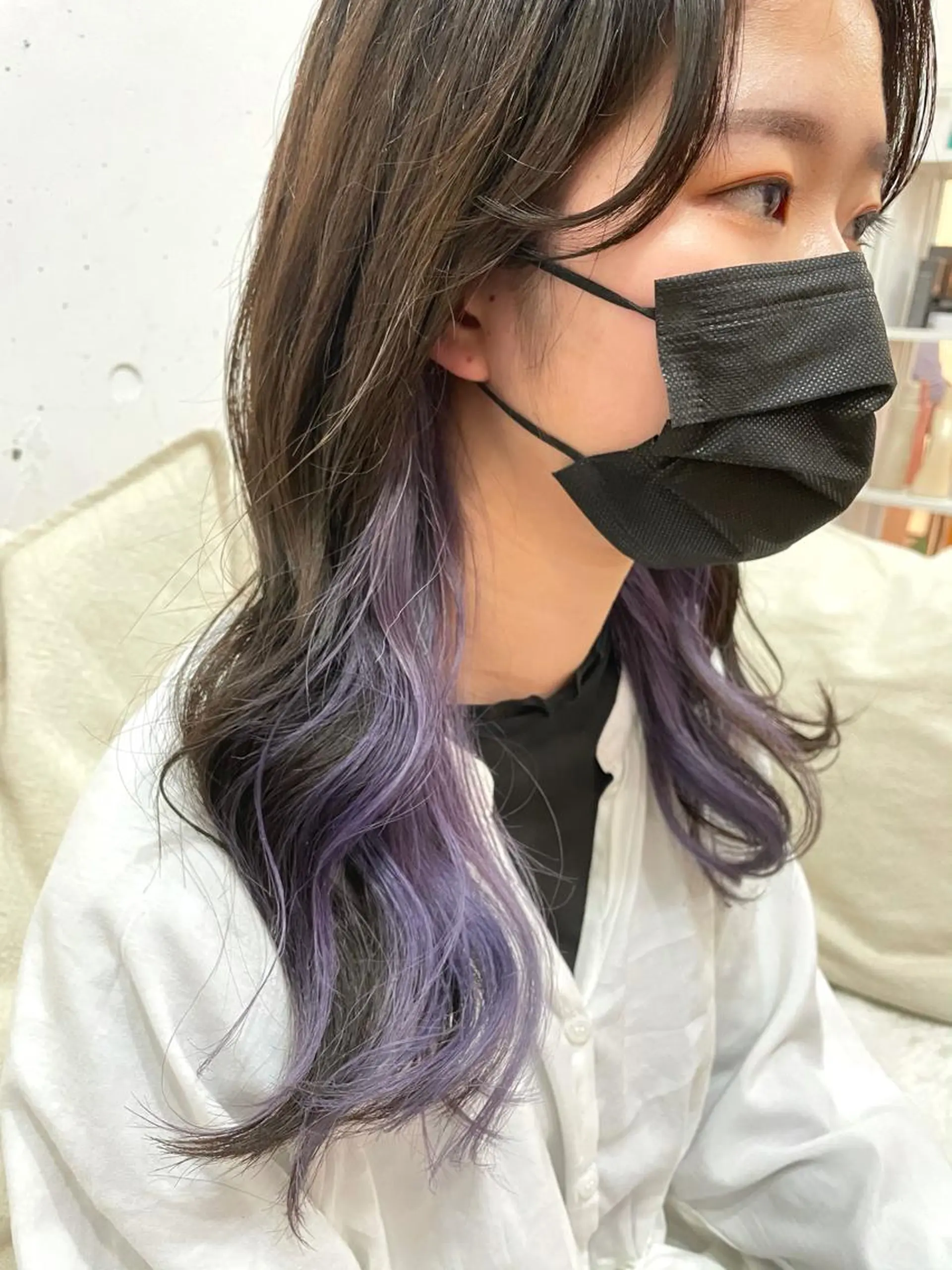 ロング カラー インナーカラー ピンクカラー パープルカラー ヘアカラー トリートメント chama レイヤーカットのヘアスタイル