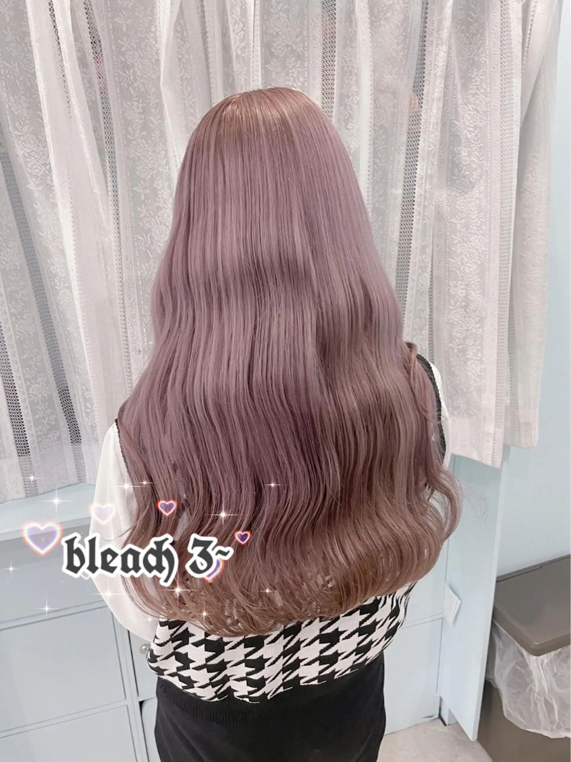 ロング アッシュ アッシュグレー アッシュグレージュ ミストバング ピンクブラウン ハイトーン×エクステ 💞くるみのヘアスタイル