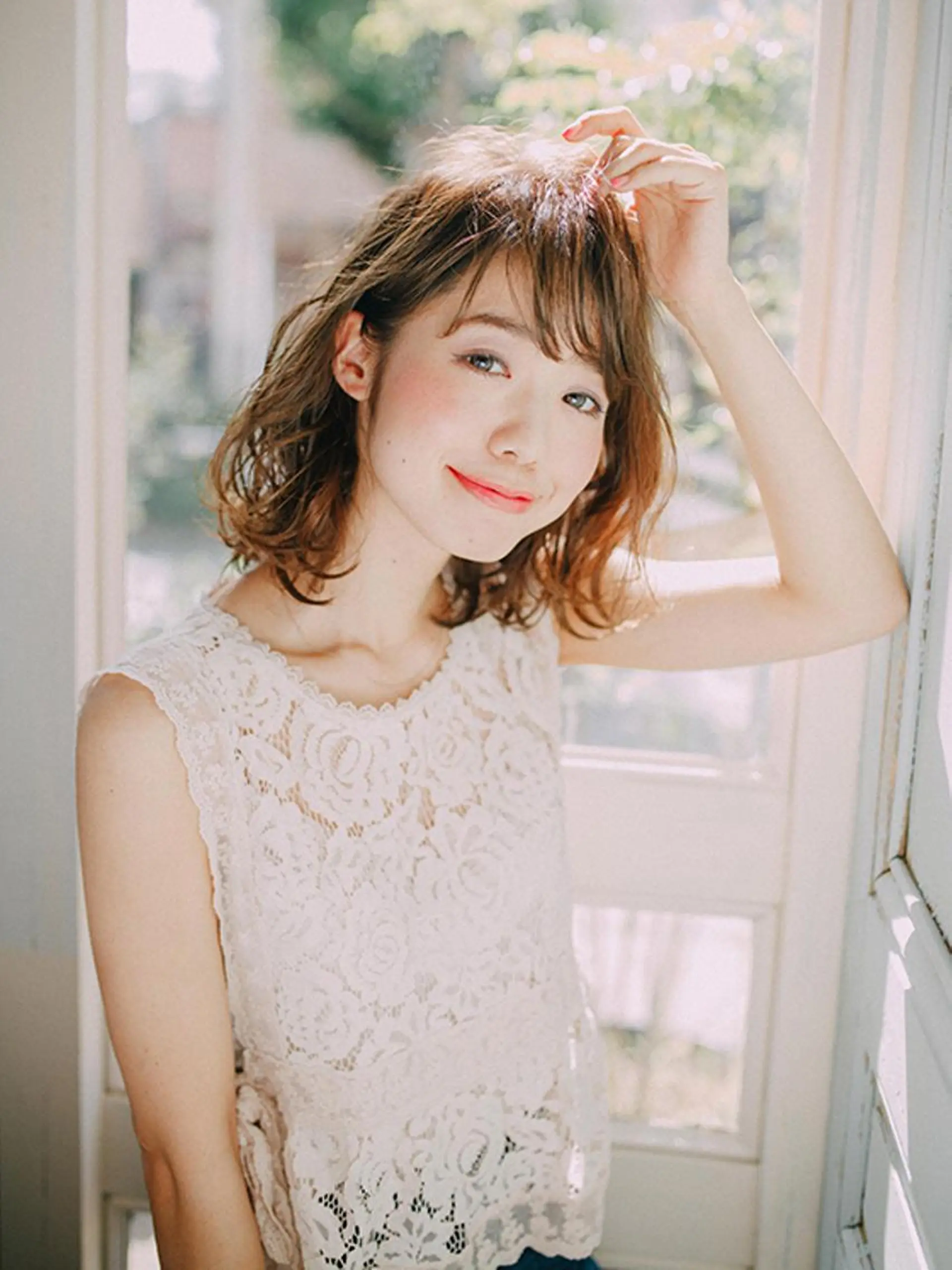 ミディアム カラー パーマ ボブ ヘアカラー トリートメント 福島 浩司のヘアスタイル