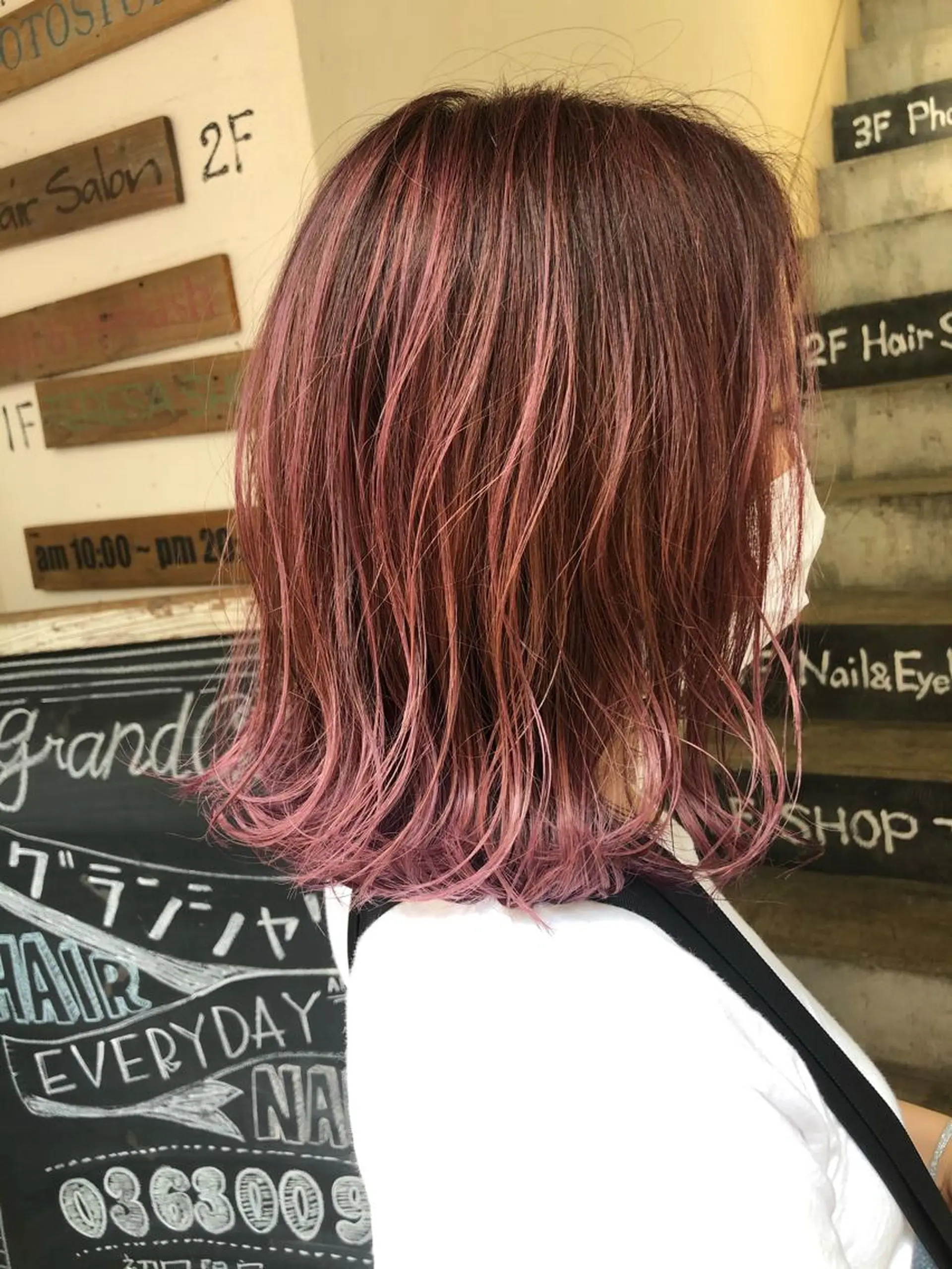 ミディアム カラー バレイヤージュ ピンクカラー レイヤーカット 舘野 太嘉宏のヘアスタイル