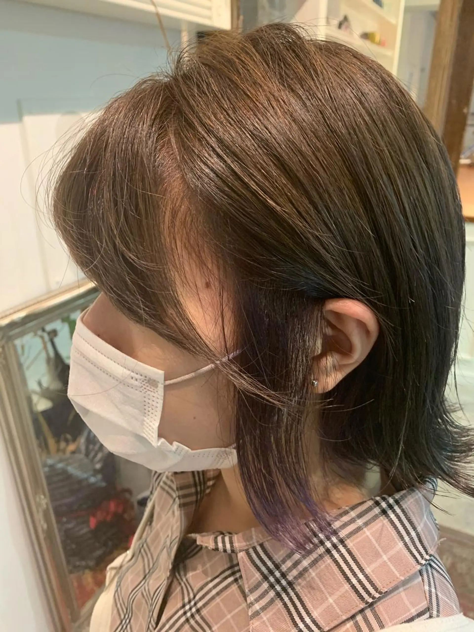 ミディアム カラー ヘアアレンジ グレージュ バイオレットカラー ヘアカラー トリートメント 山崎 澪のヘアスタイル