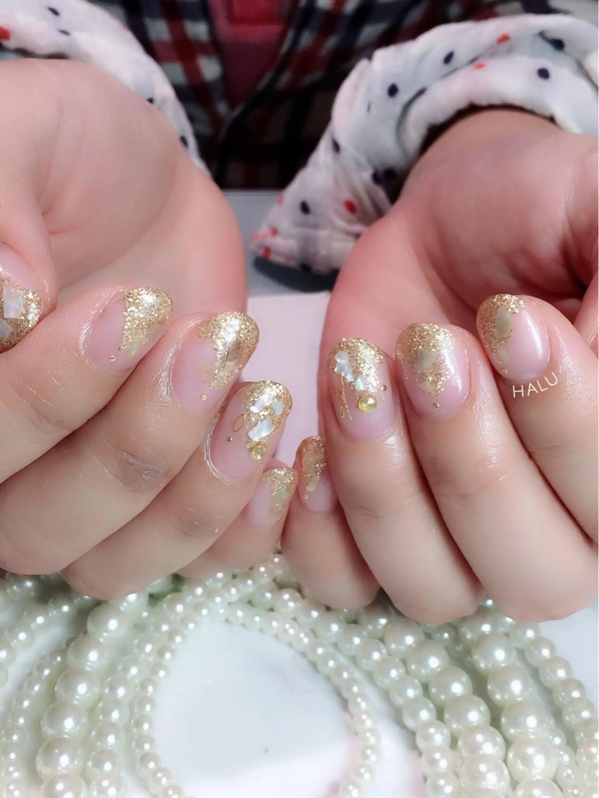 ネイル クリアネイル ゴールド キラキラネイル HALU ハルのネイルデザイン