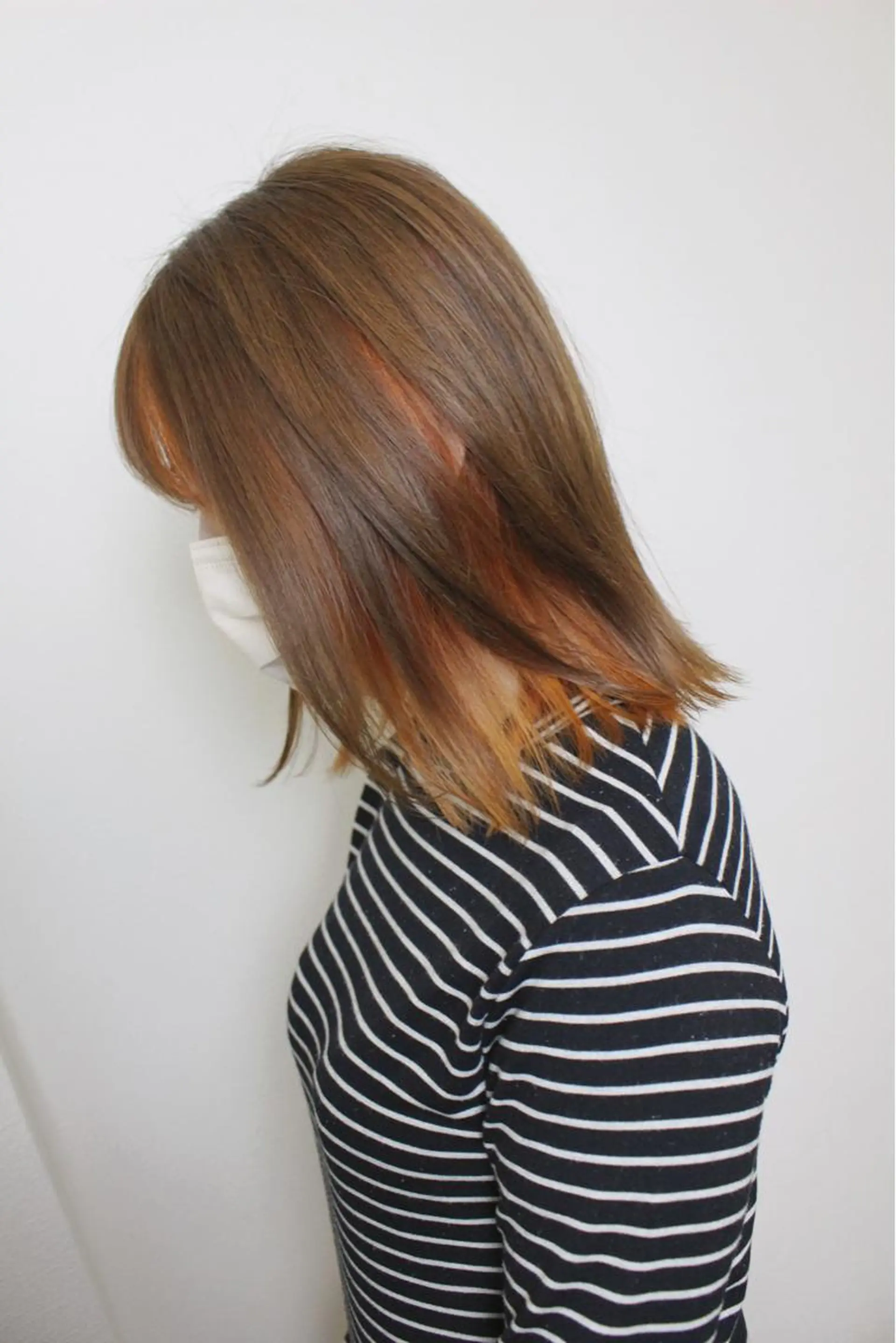 ミディアム カラー ミストバング ベージュカラー  フェイスフレーミング オレンジ オレンジベージュ ヘアカラー 土居 正季のヘアスタイル