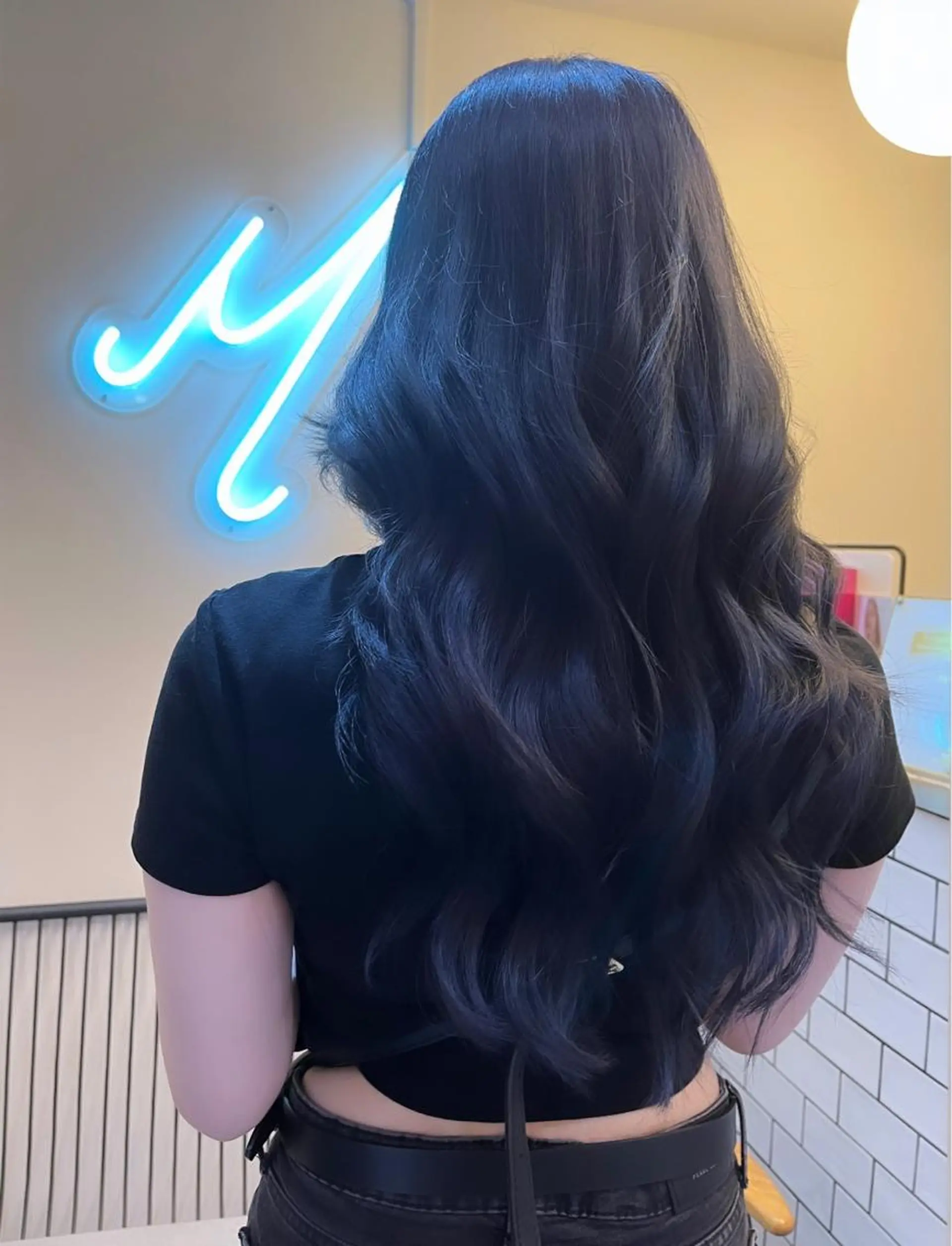 ロング カラー 黒髪 ブリーチ ブルーカラー ブルーブラック ダブルカラー ヘアカラー ハイトーンヘアセット 🦋yuri🦋のヘアスタイル