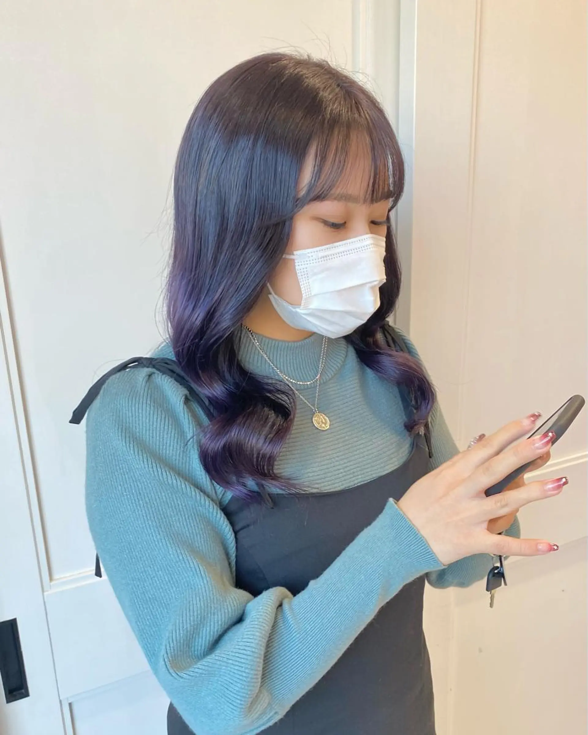 ロング カラー ブリーチ ブルーカラー ブルーラベンダー ラベンダーカラー ブリーチなしカラー Ayuna /透明感カラーのヘアスタイル