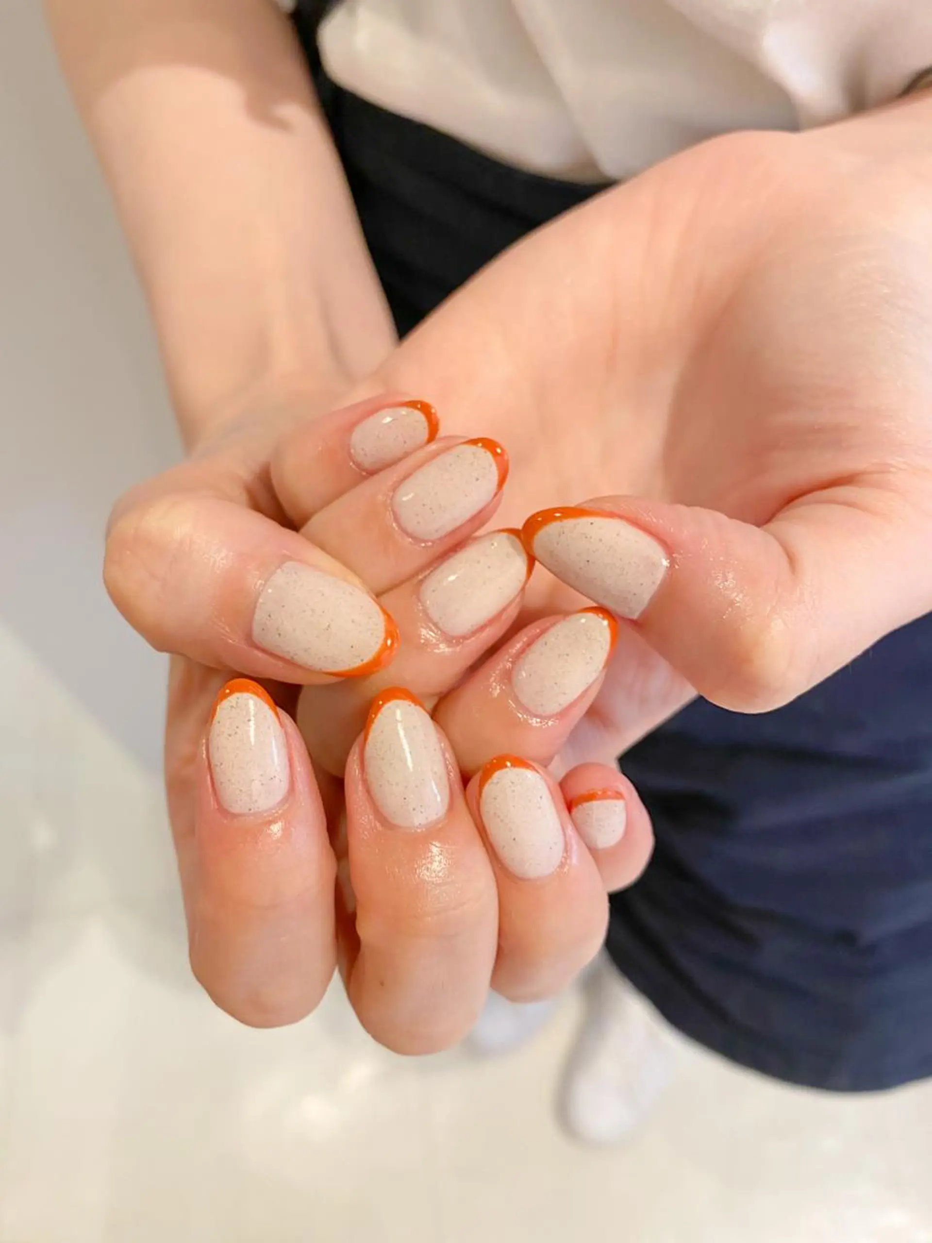 ネイル ブラウン フレンチネイル ジェルネイル オレンジ ハンドネイル 表参道colore所属・表参道colore店 REICAのネイルデザイン