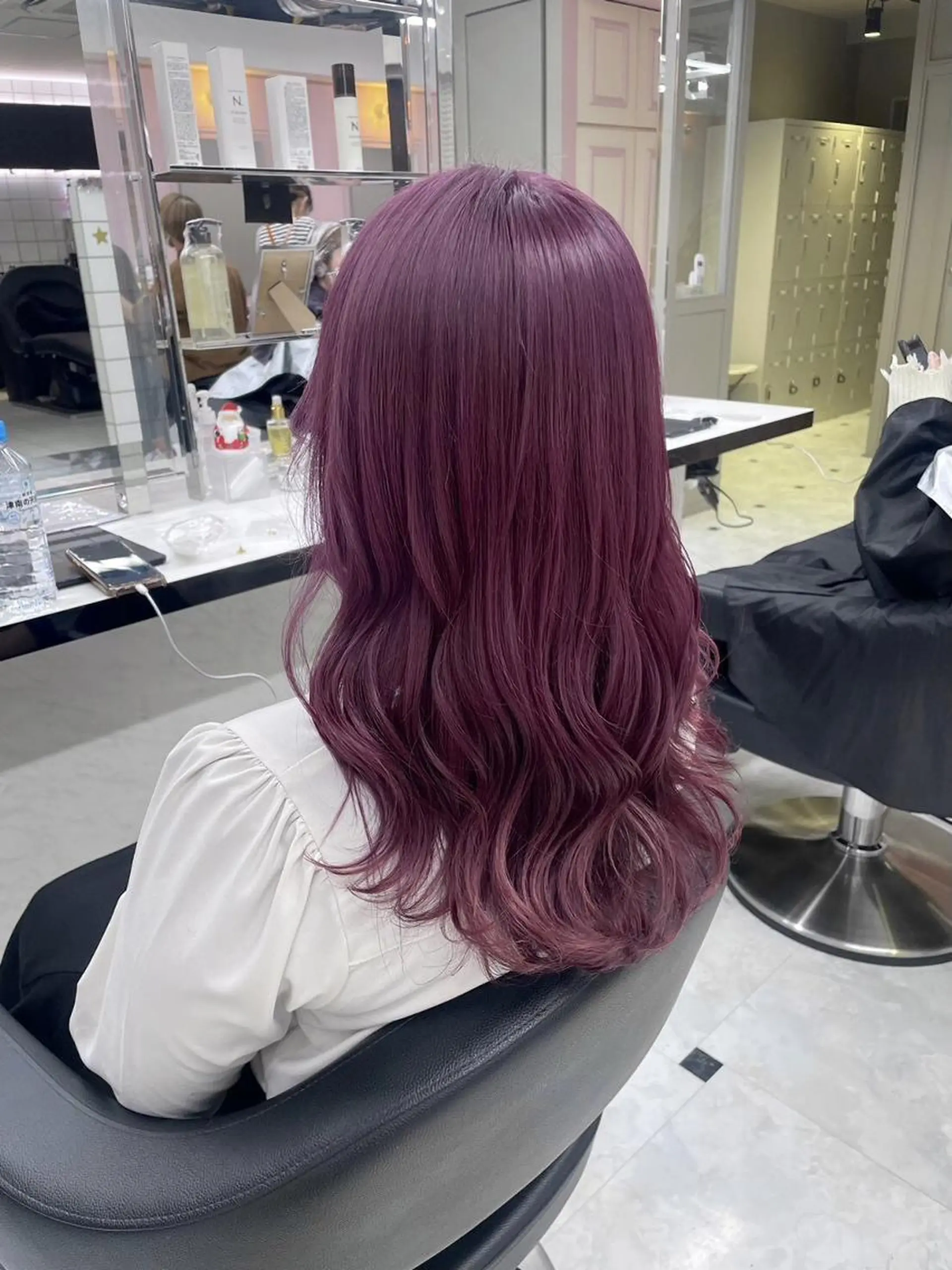 カラー セミロング 🤎🎀ブリーチなし ピンクラベンダー🧸のヘアスタイル