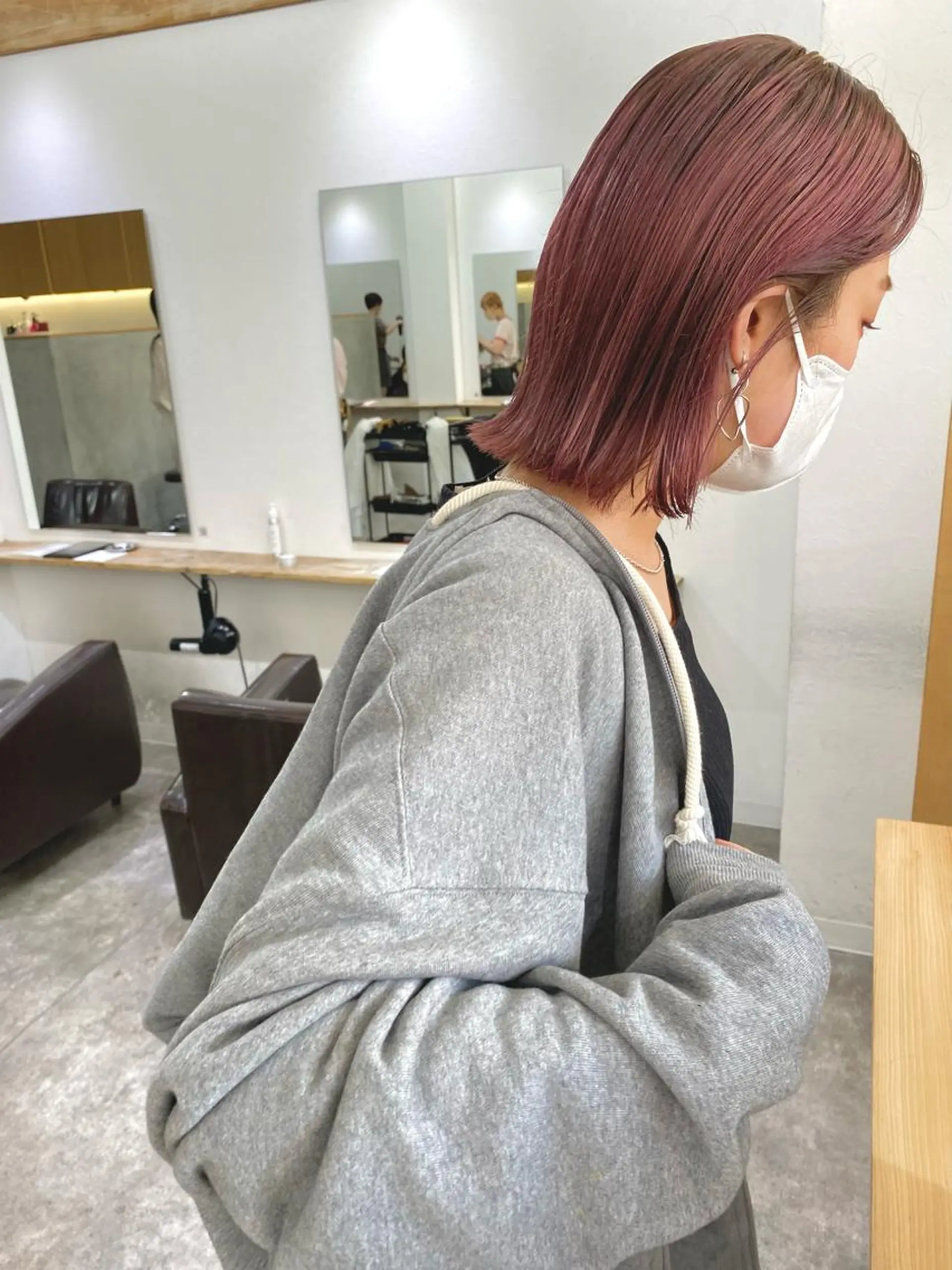 ショート カラー ピンクカラー ボブ 外ハネヘア カット ヘアカラー トリートメント 森貴裕/ベージュ/ パーマ/オリーブのヘアスタイル