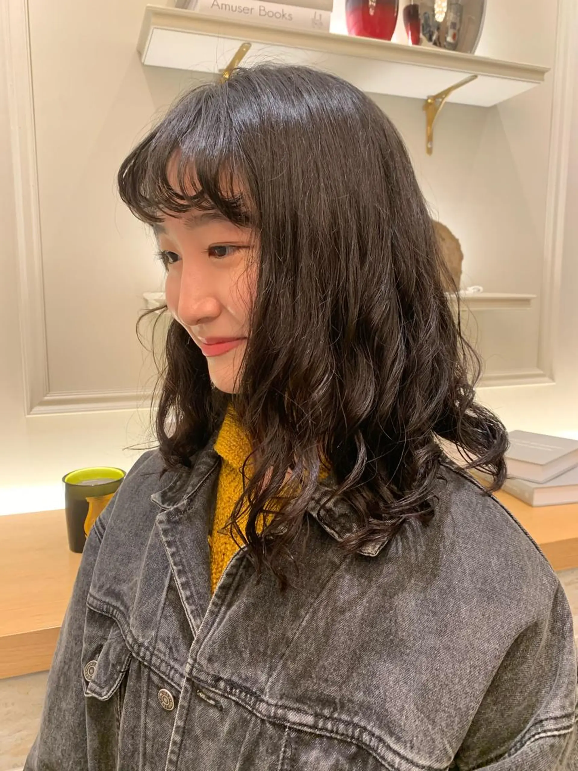 ミディアム パーマ グレージュ/透明感/ 韓国ヘア/RISAのヘアスタイル