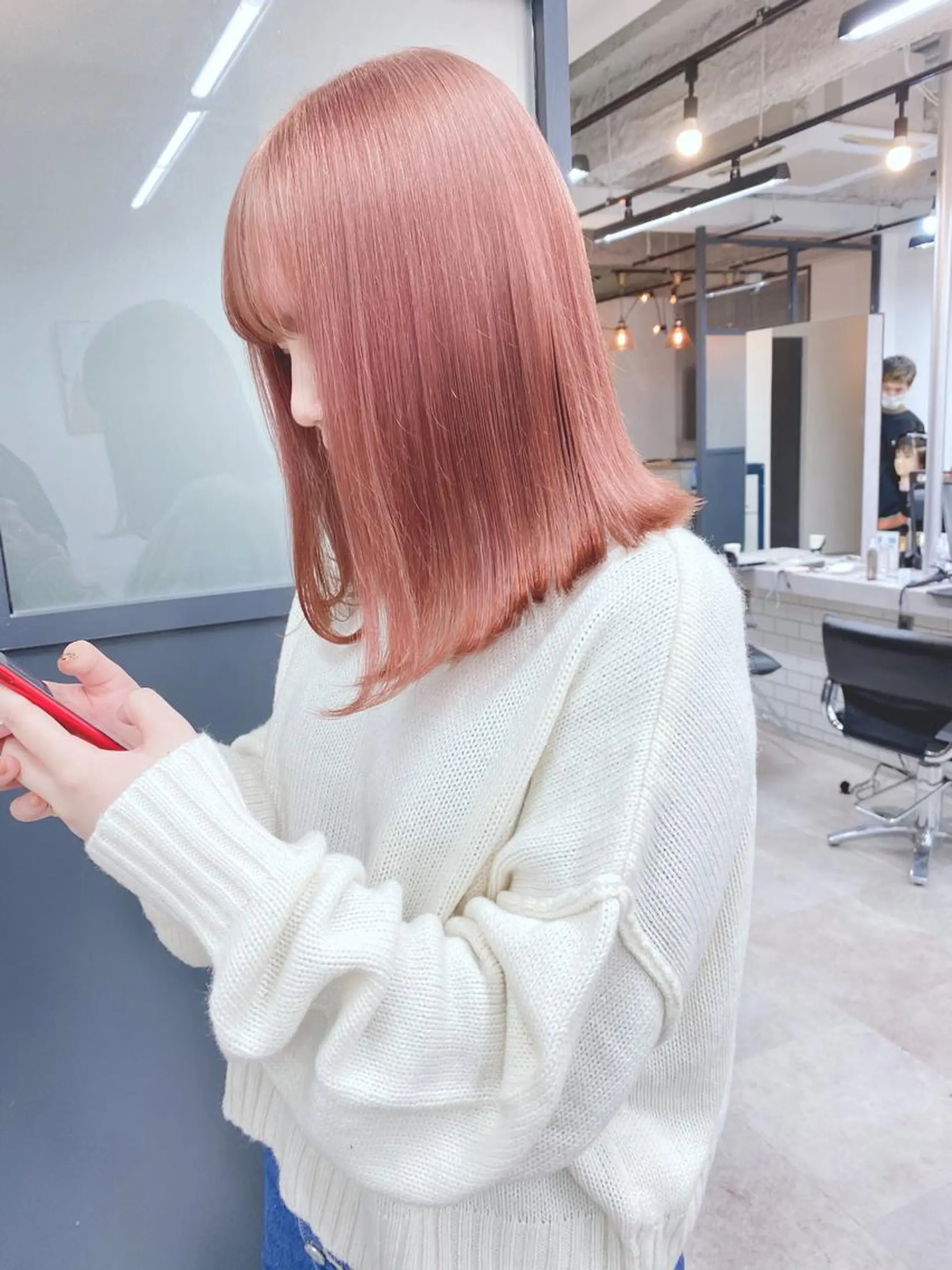 ミディアム カラー ブリーチ ピンクカラー 難波/心斎橋/ボブ/ 髪質改善/ハイトーンのヘアスタイル