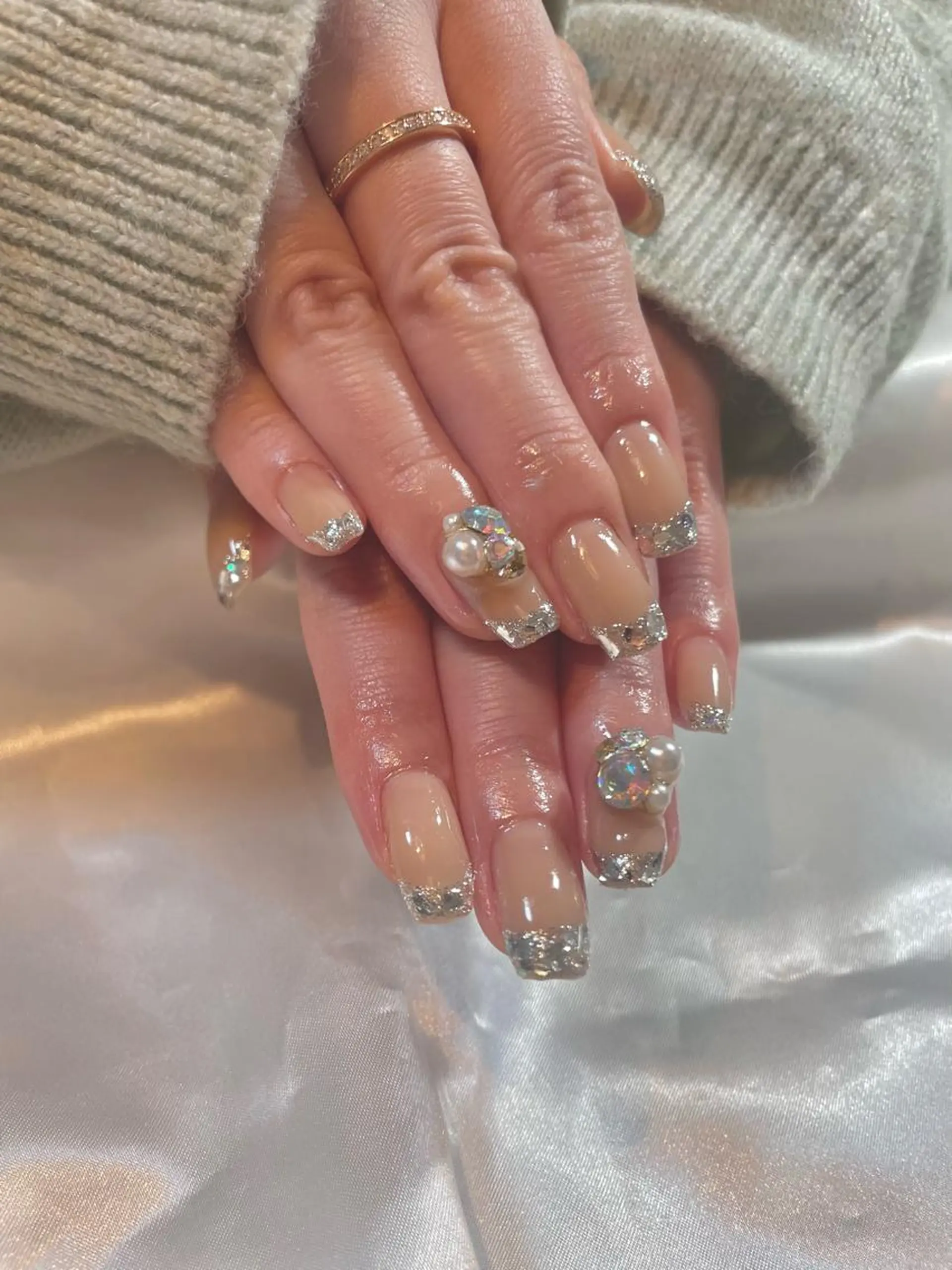 ネイル フレンチネイル ガラスフレンチ キラキラネイル ハンドネイル Joint_ nailのネイルデザイン