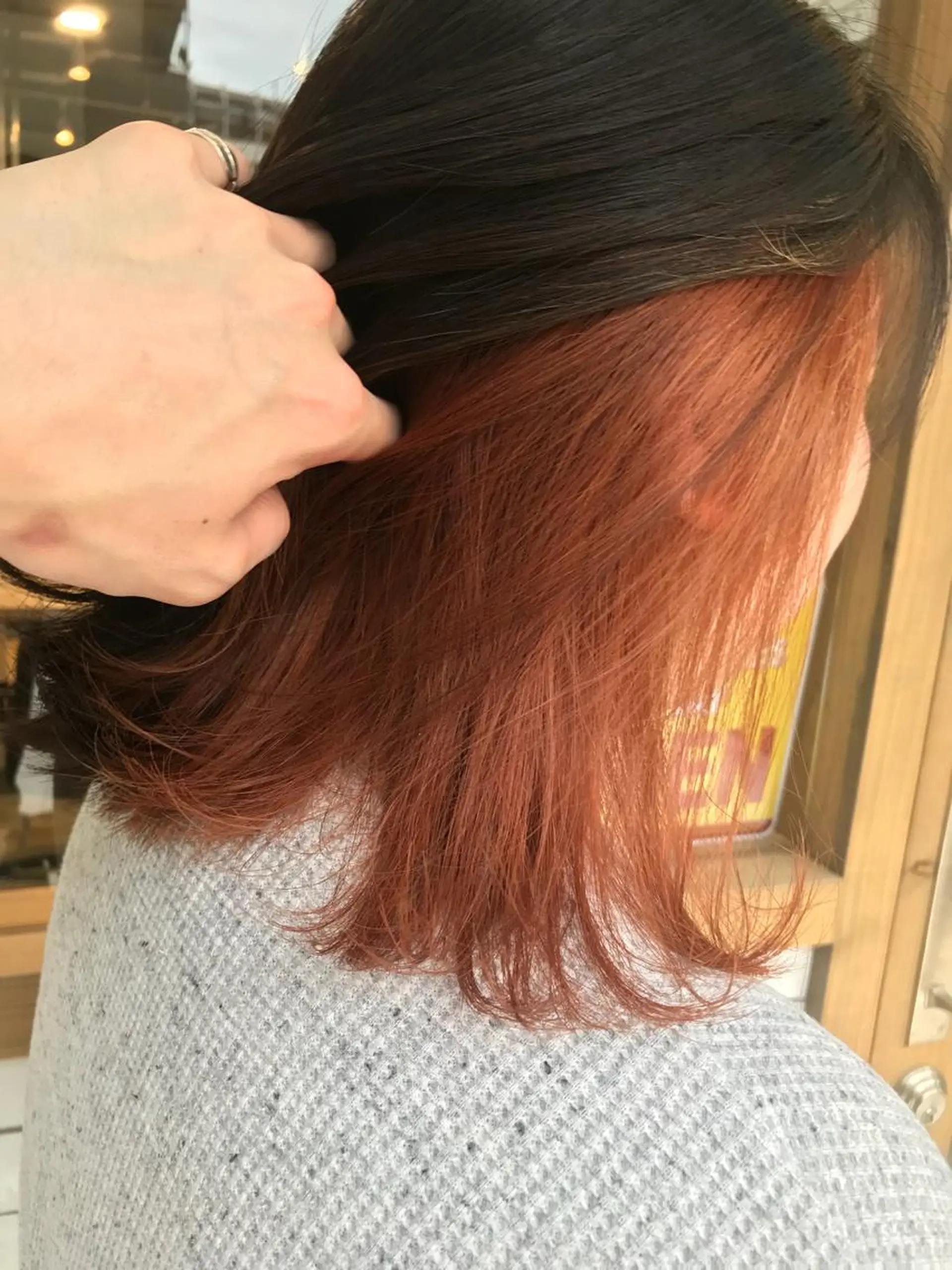 ミディアム カラー ベージュカラー インナーカラー オレンジ オレンジベージュ 竹嶌 健吾のヘアスタイル