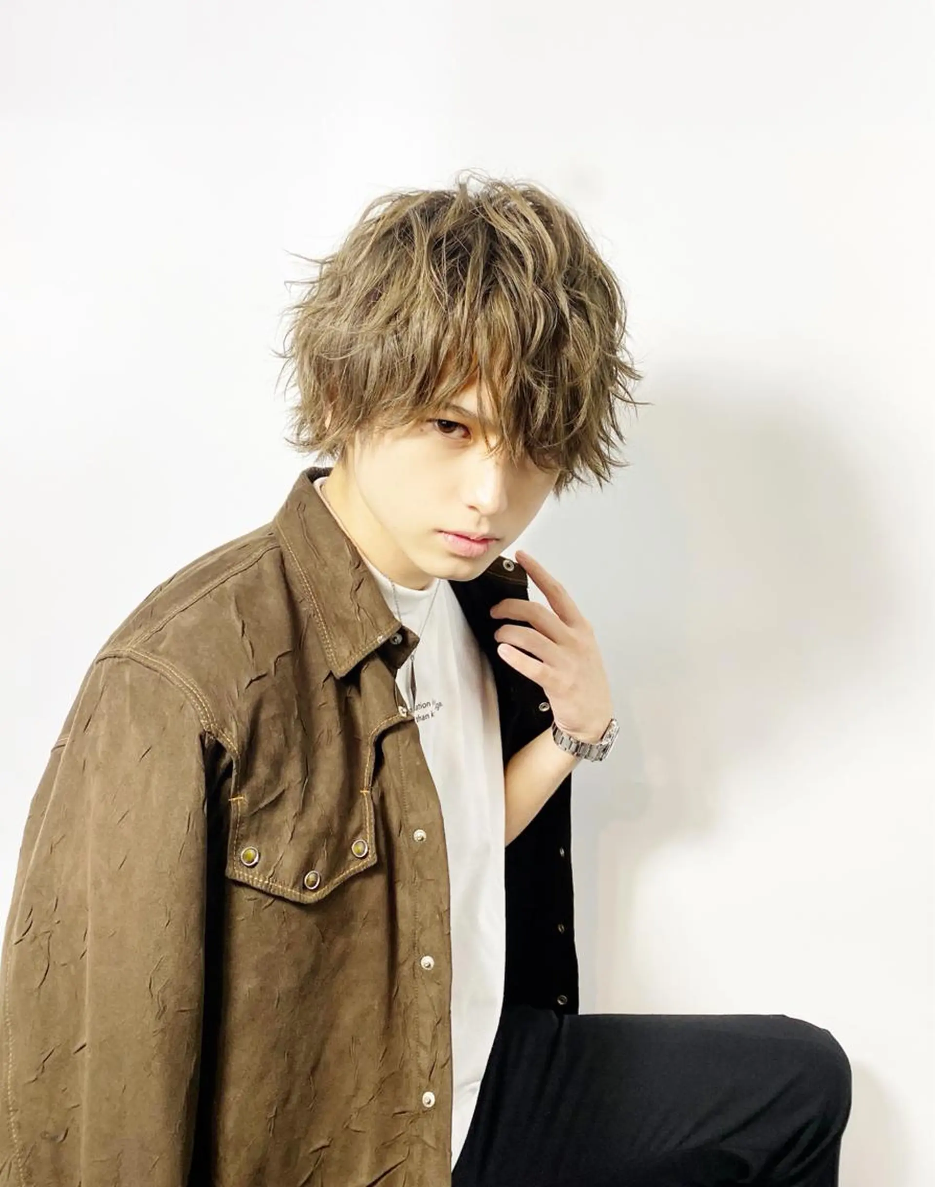 ミディアム カラー パーマ メンズ カット ヘアカラー パーマ 大橋 拓巳のヘアスタイル