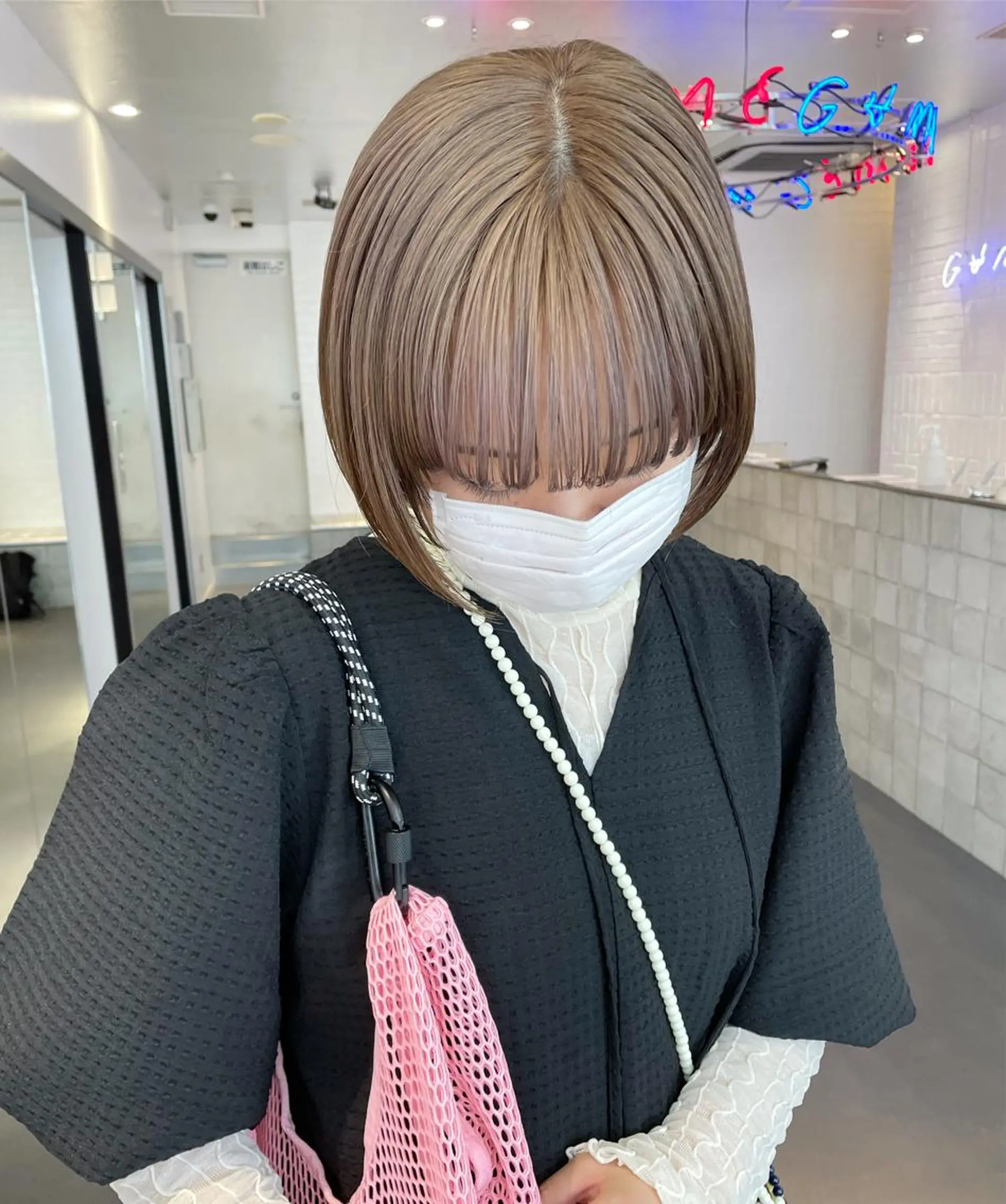 ミディアム カラー ヘアアレンジ ベージュカラー ミルクティーベージュ ヘアカラー トリートメント ボブ×柔らかいカラー 🩰misaki𓍼のヘアスタイル