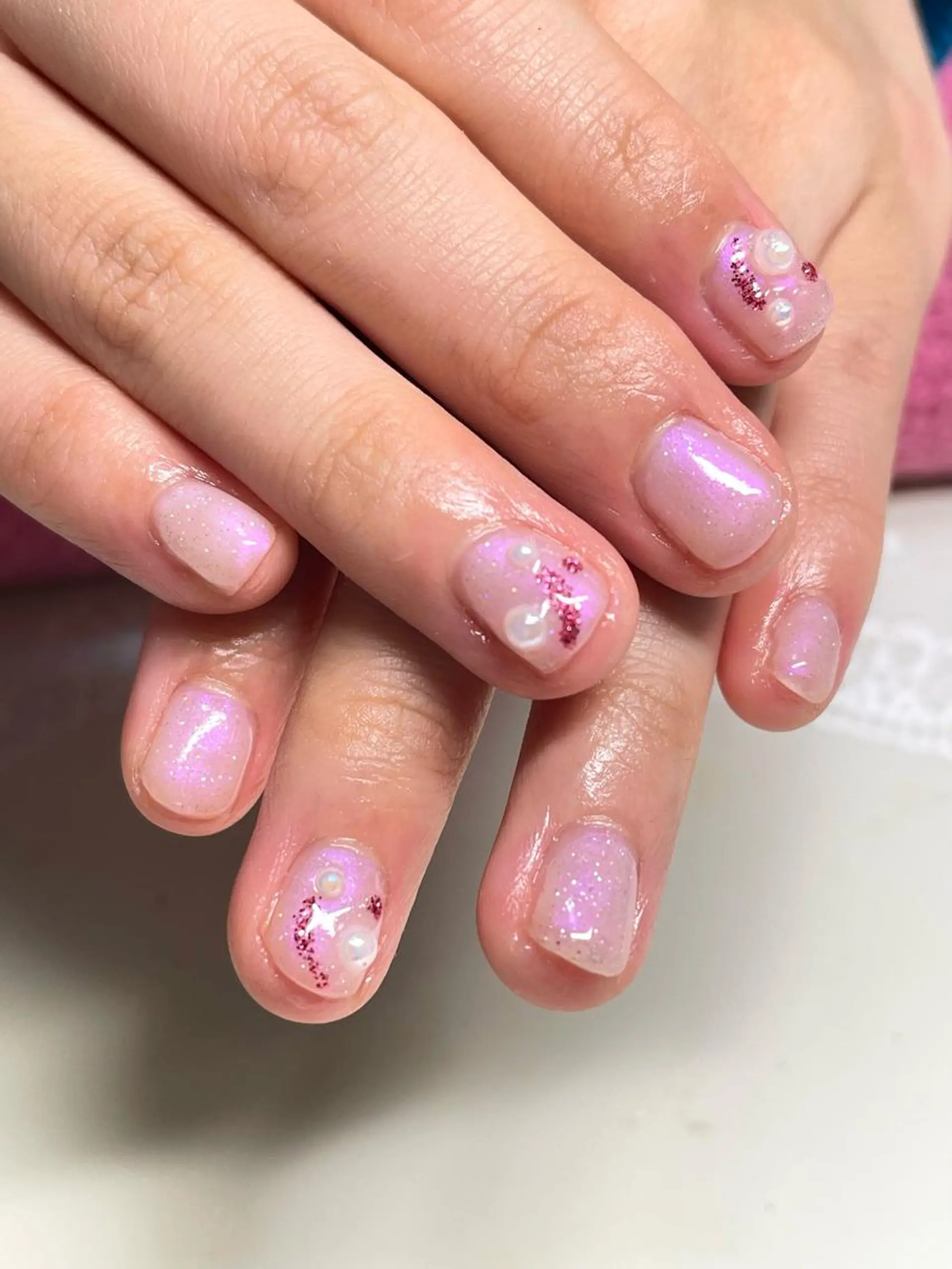 ネイル ラメ(グリッター) 持ち込み ピンク Flora nailのネイルデザイン