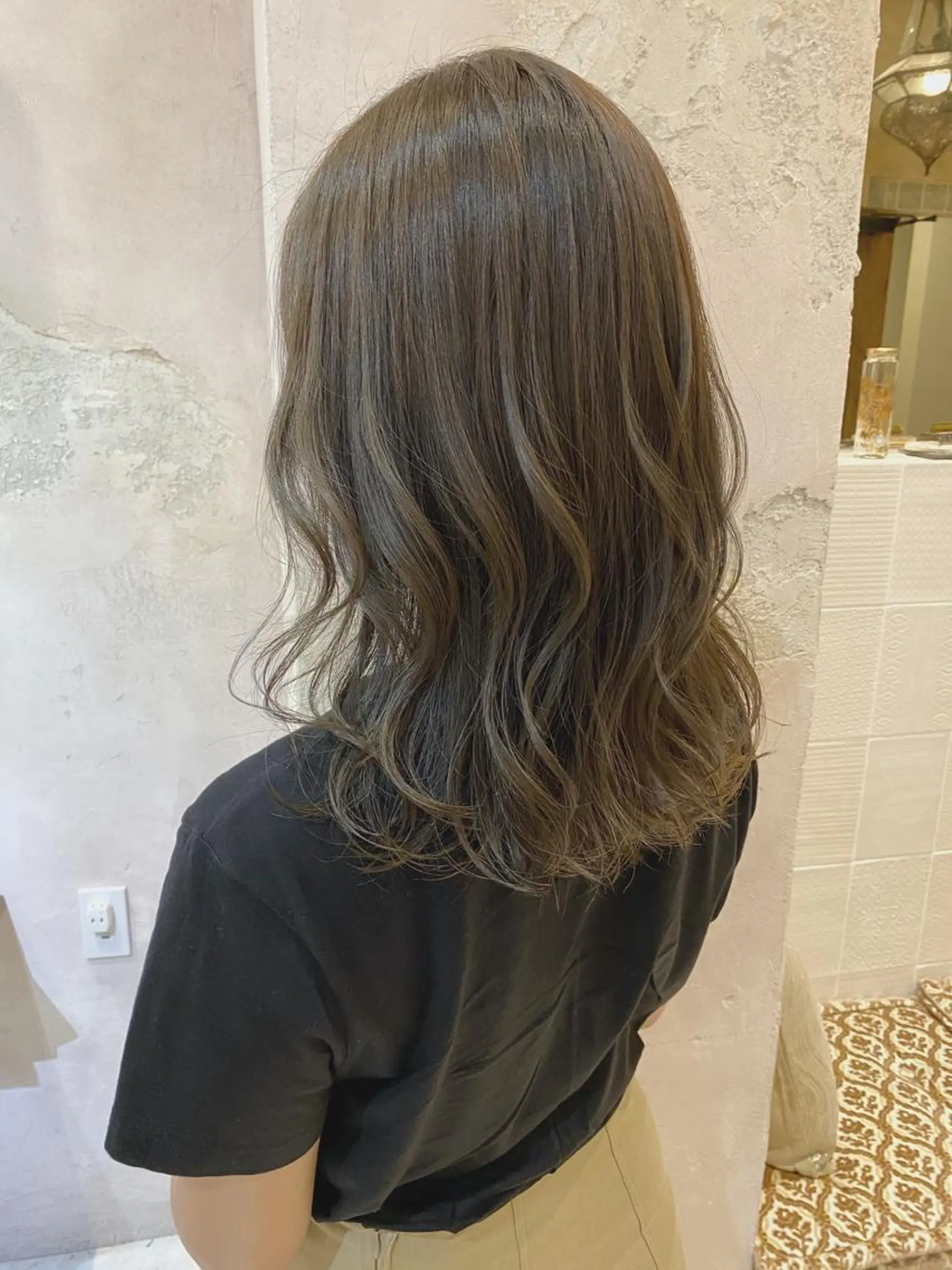 セミロング ブリーチなしダブル カラー縮毛矯正　下野のヘアスタイル