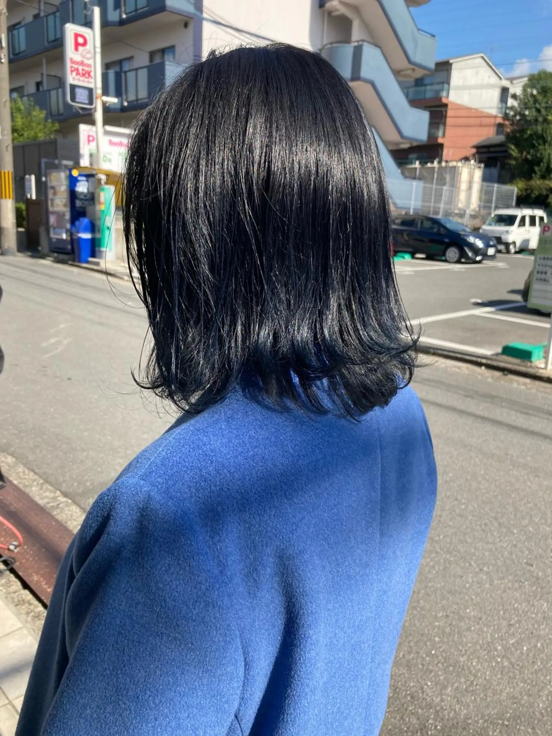 ミディアム カラー 黒髪 ブルーカラー ブルーブラック 田中 あかねのヘアスタイル