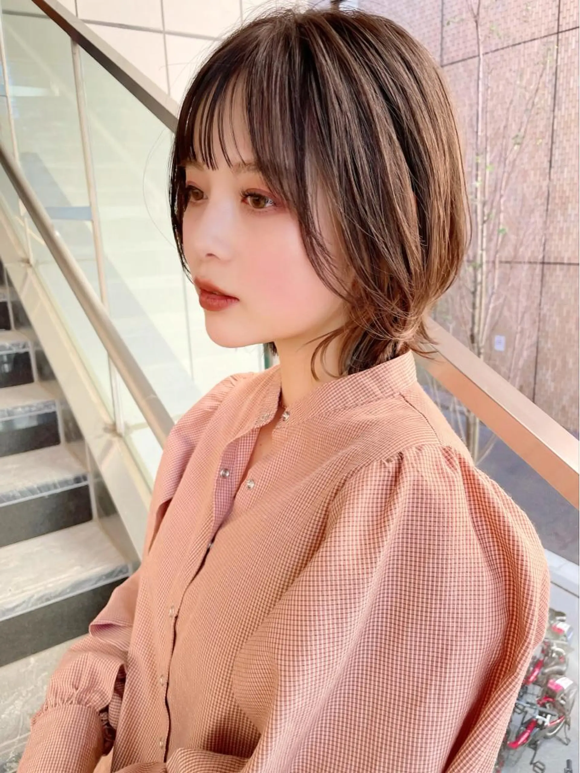 ミディアム ボブ くびれヘア シースルーバング 結べるレイヤーボブ くびれLady表参道のヘアスタイル