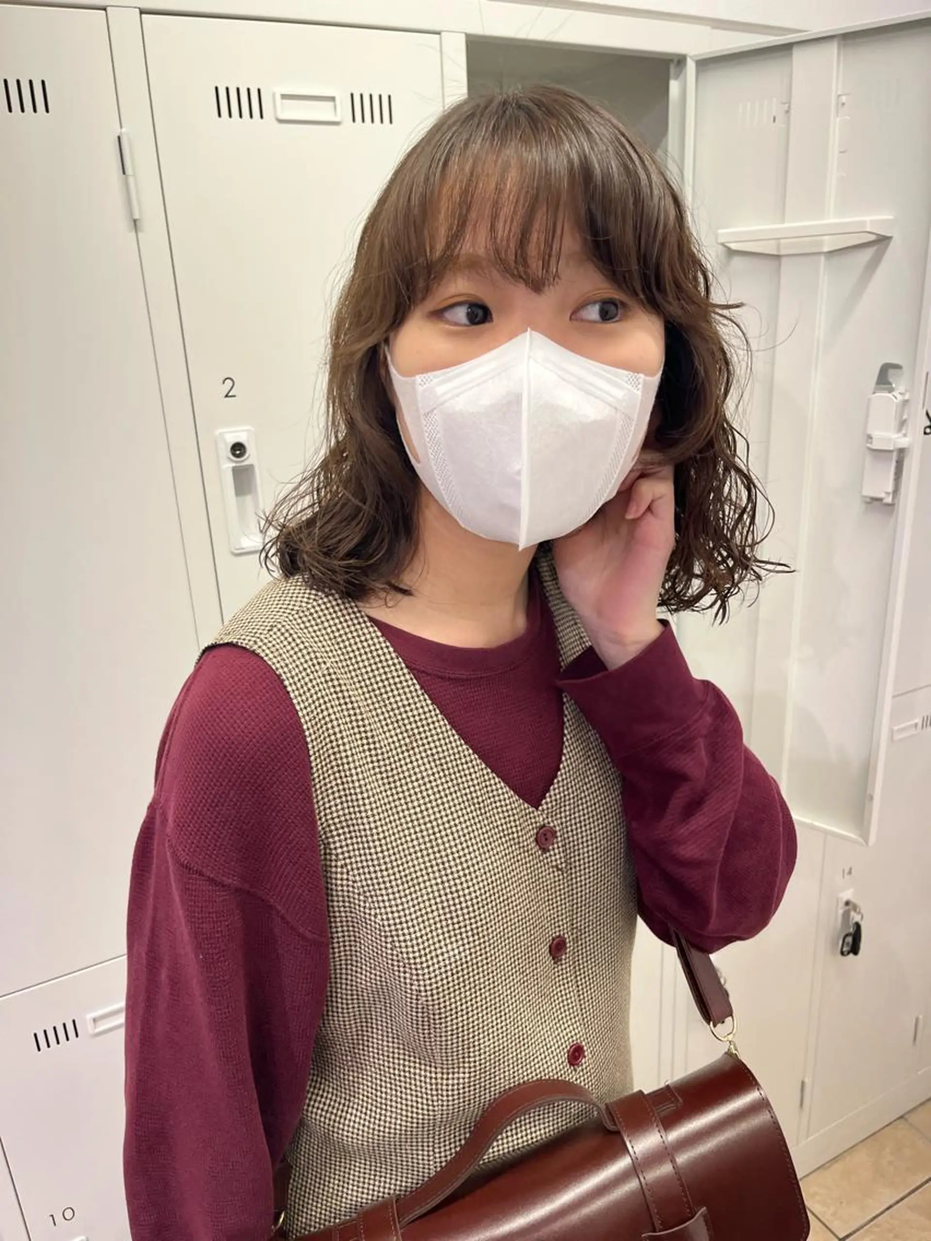 ミディアム パーマ ミディアムパーマ ニュアンスパーマ カット パーマ 西山梨々/ボブ/ ショート/レイヤーのヘアスタイル