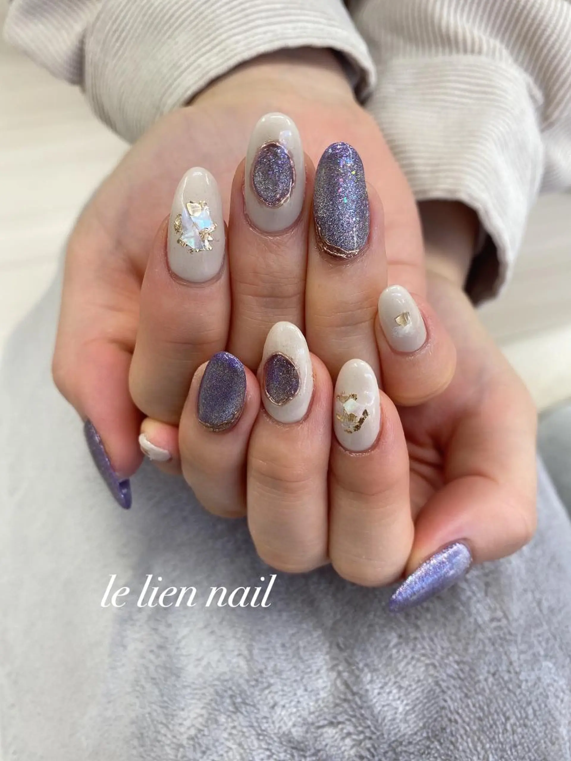 ネイル マグネットネイル ニュアンスネイル パープル ハンドネイル le lien nailのネイルデザイン