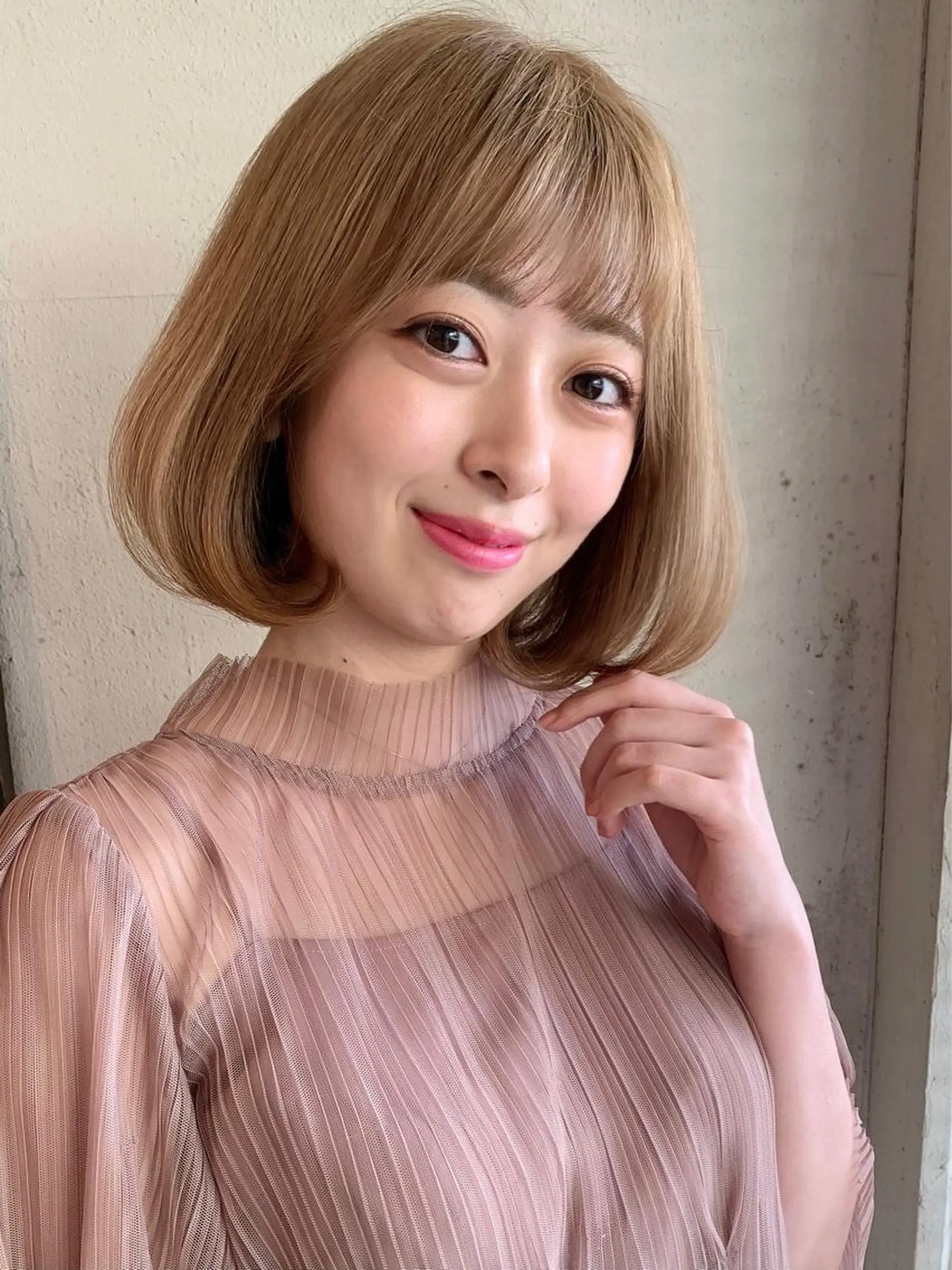 ミディアム カラー ボブ カット ヘアカラー トリートメント ヘッドスパ ヘアセット 透明感/オリーブ/ グレージュ/YUKAのヘアスタイル