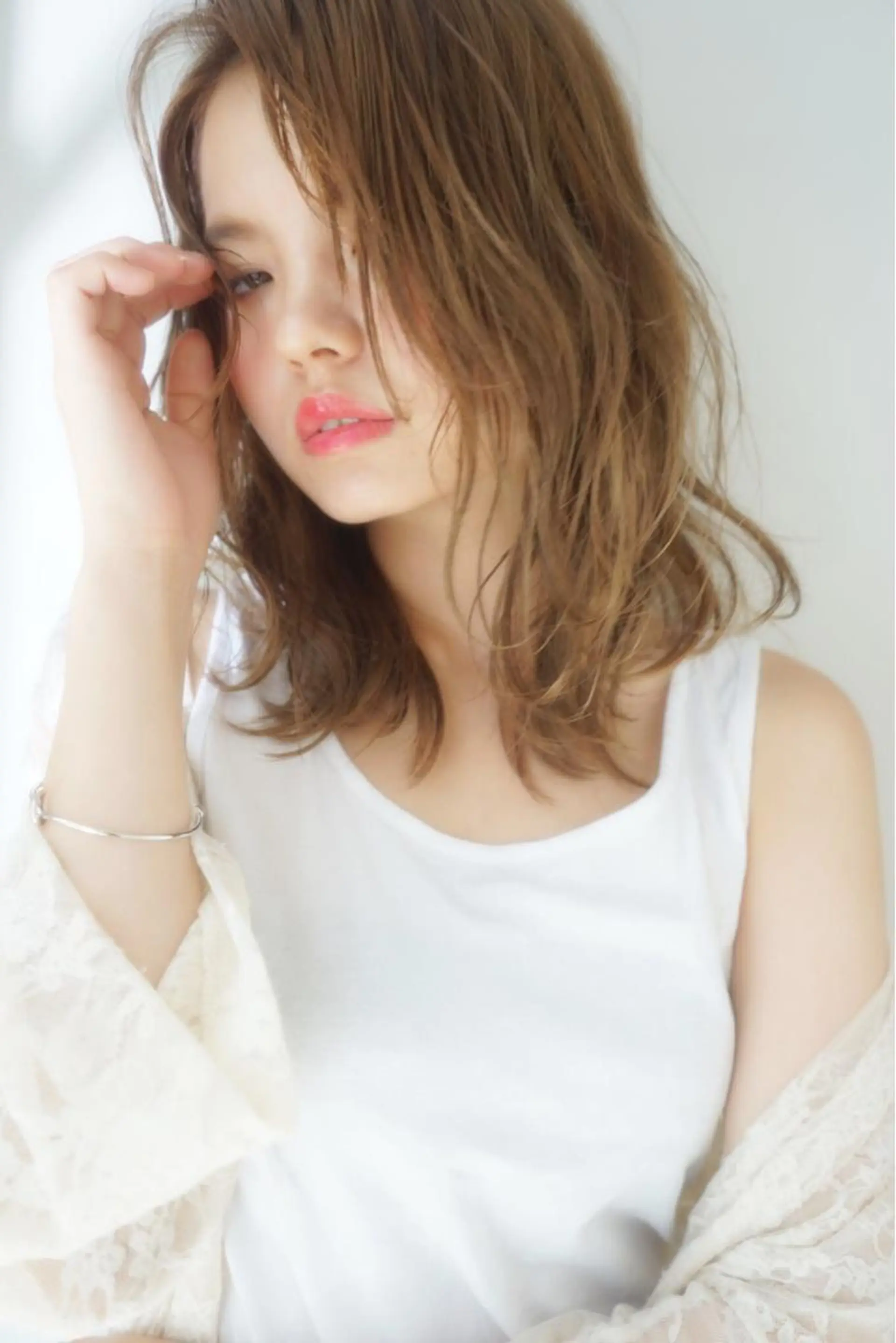 ミディアム カラー 透明感カラー ダブルカラー ハイトーンカラー パーマ×ウルフカット koya☆のヘアスタイル