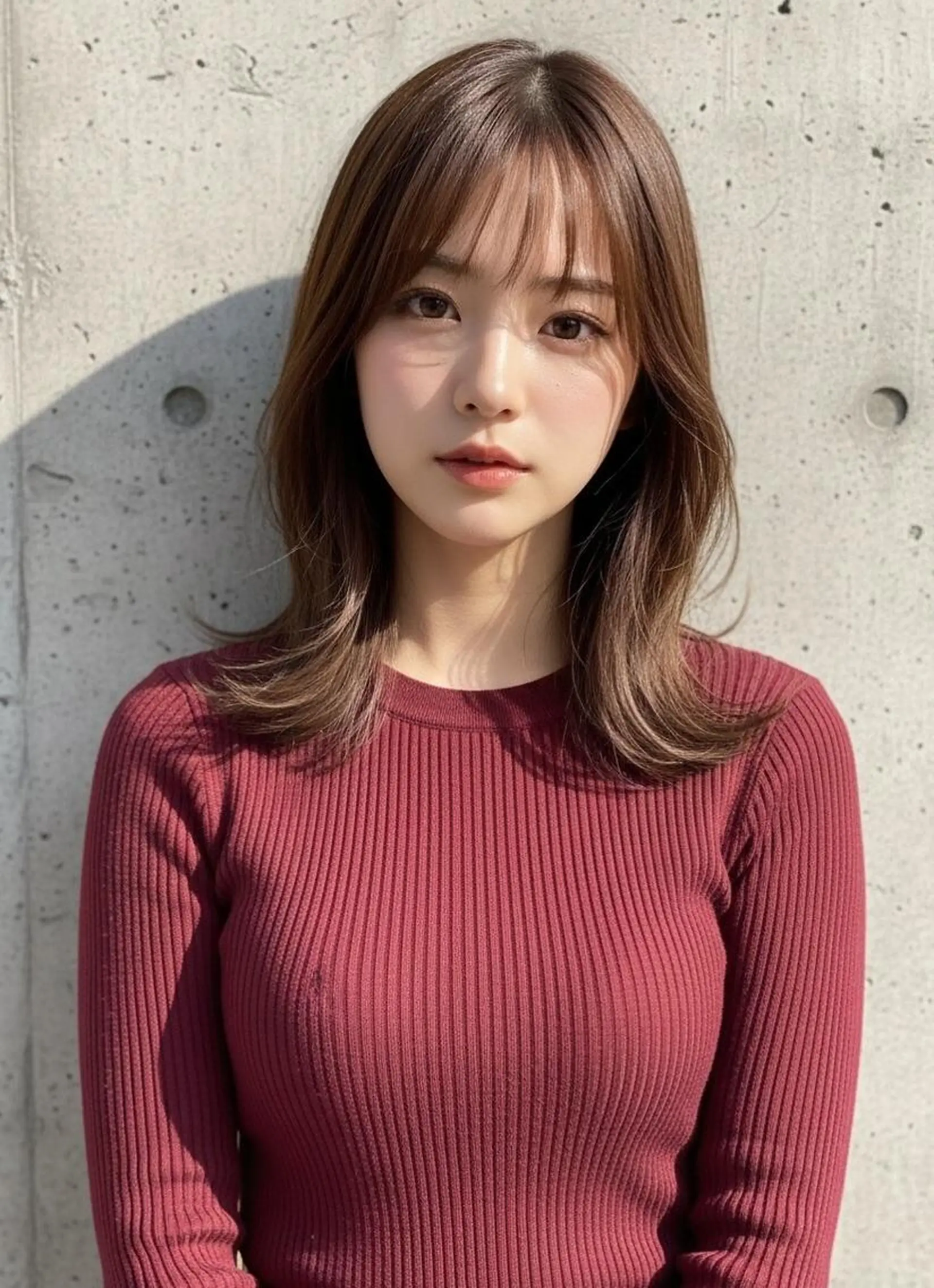 ミディアム パーマ カラー ベージュカラー 透明感カラー レイヤーカット ストレートパーマ カット ヘアカラー トリートメント ヘアセット さく/髪質改善× 縮毛矯正/町田のヘアスタイル