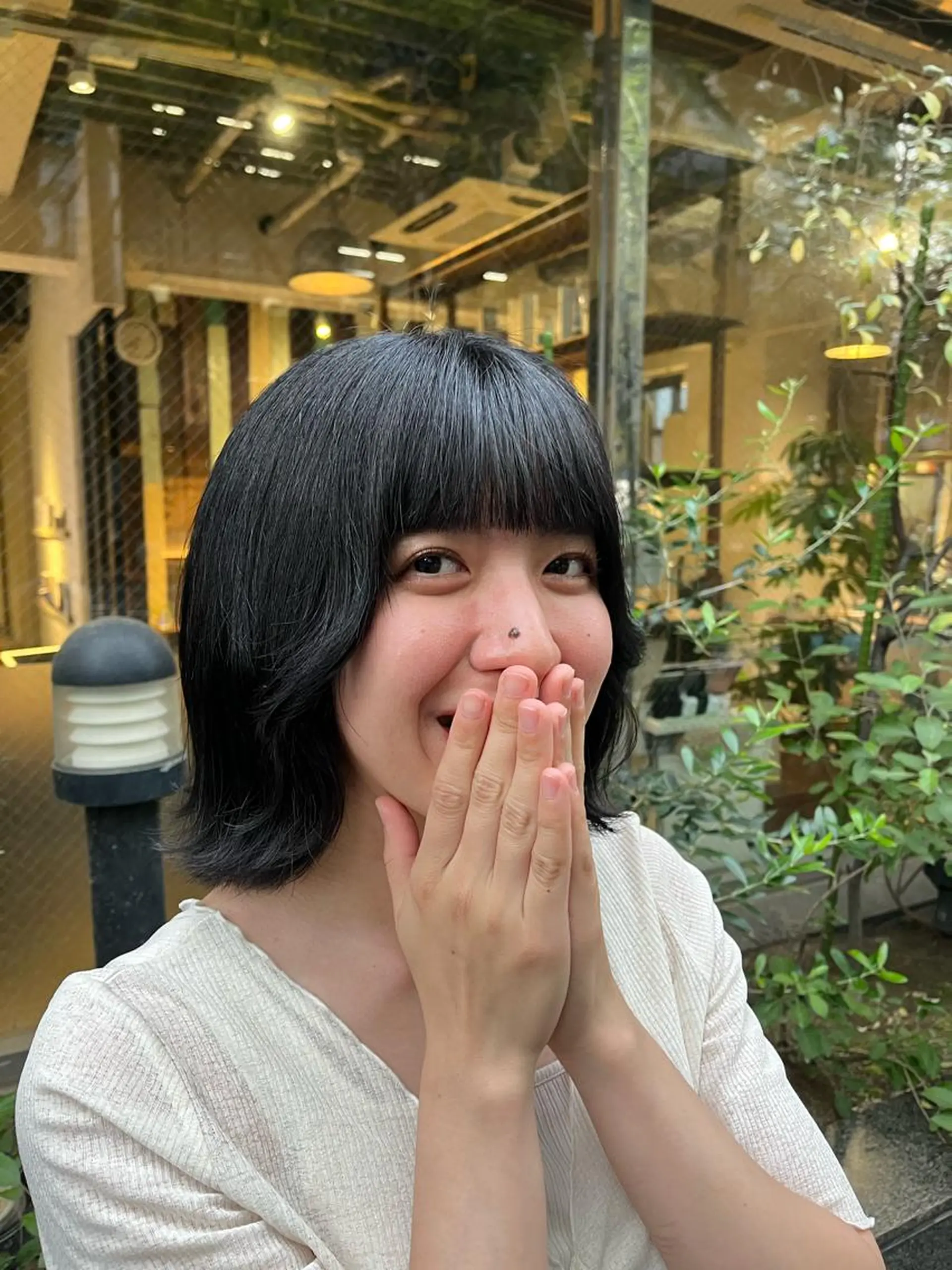 カラー えんぐちとも／透明感 カラー／博多ボブのヘアスタイル