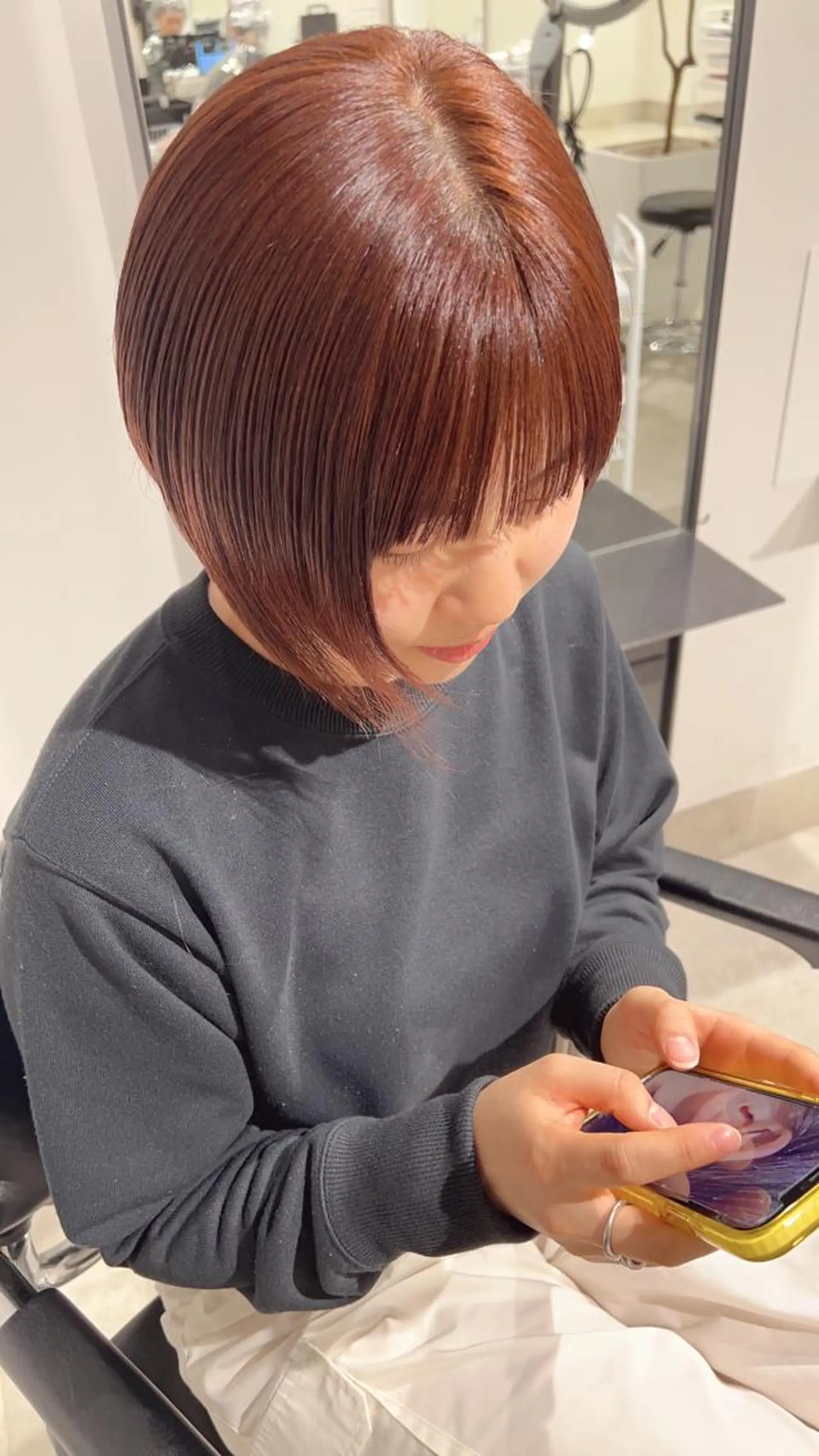 ショート カラー オレンジ ボブ カット ヘアカラー トリートメント ヘッドスパ GO TODAY  SHAIRE  SALON   渋谷モディ所属・スキバサミを使わない カット🌼唯🌼のヘアスタイル